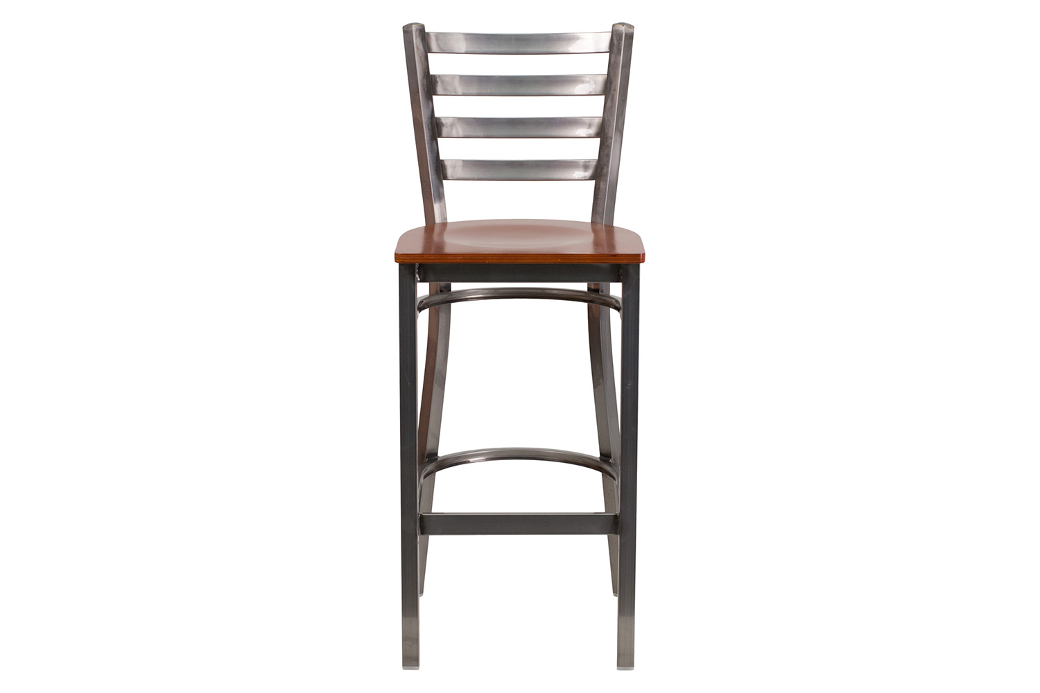 BLNK HERCULES Series Clear Coated Metal Ladder Back Restaurant Bar Stool with Wood Seat - Cherry