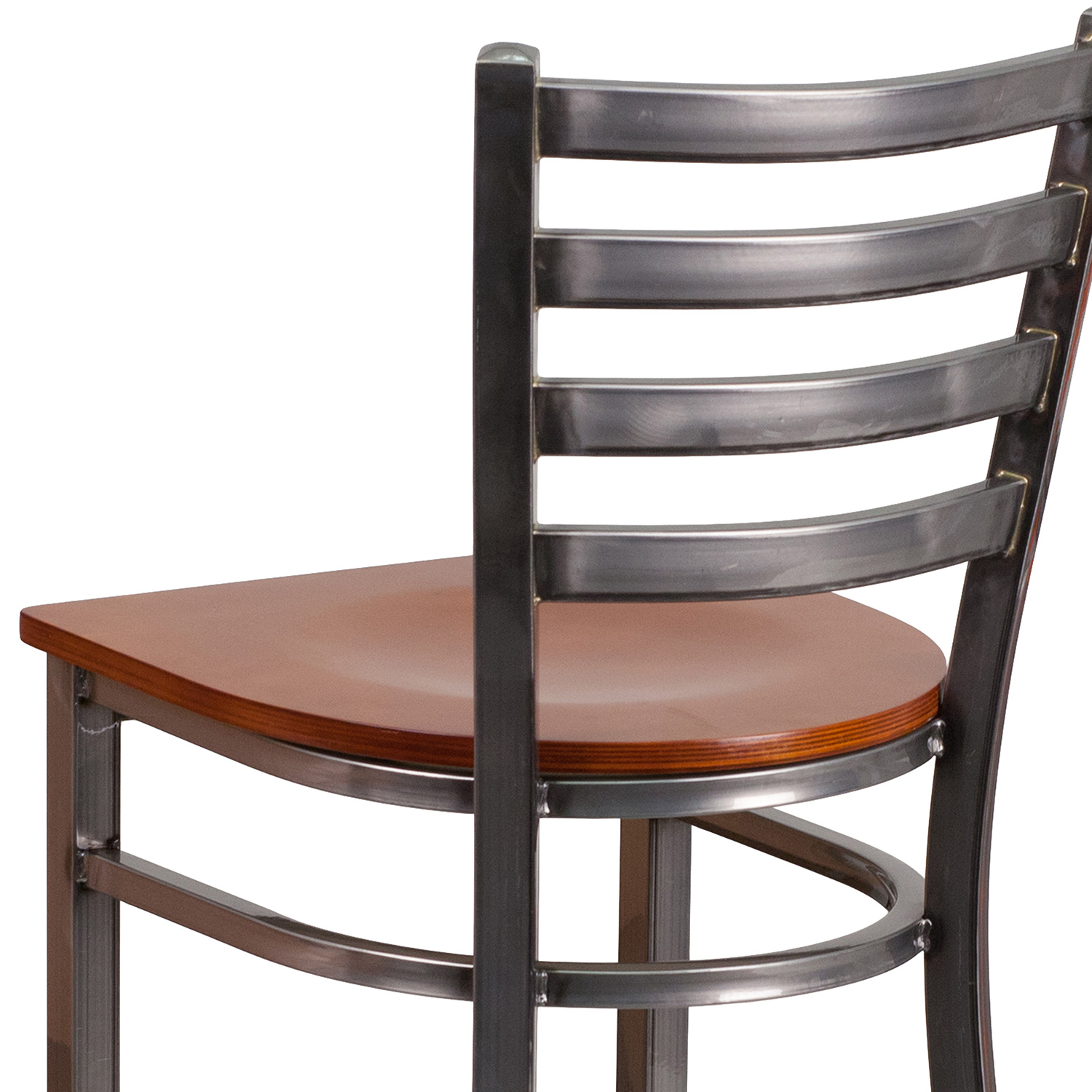 BLNK HERCULES Series Clear Coated Metal Ladder Back Restaurant Bar Stool with Wood Seat - Cherry