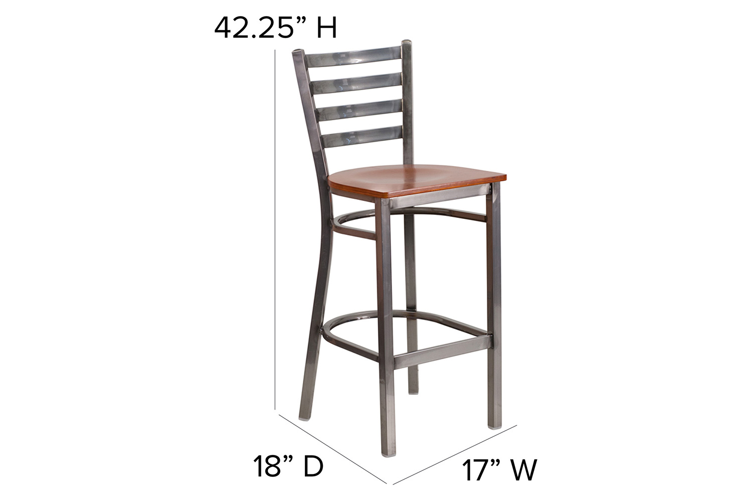 BLNK HERCULES Series Clear Coated Metal Ladder Back Restaurant Bar Stool with Wood Seat - Cherry