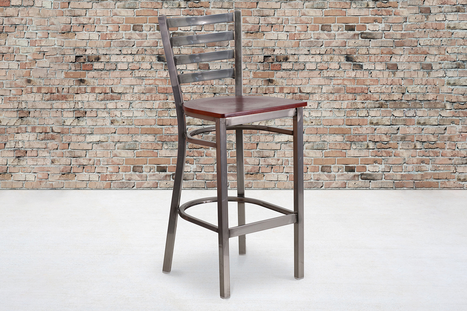 BLNK HERCULES Series Clear Coated Metal Ladder Back Restaurant Bar Stool with Wood Seat