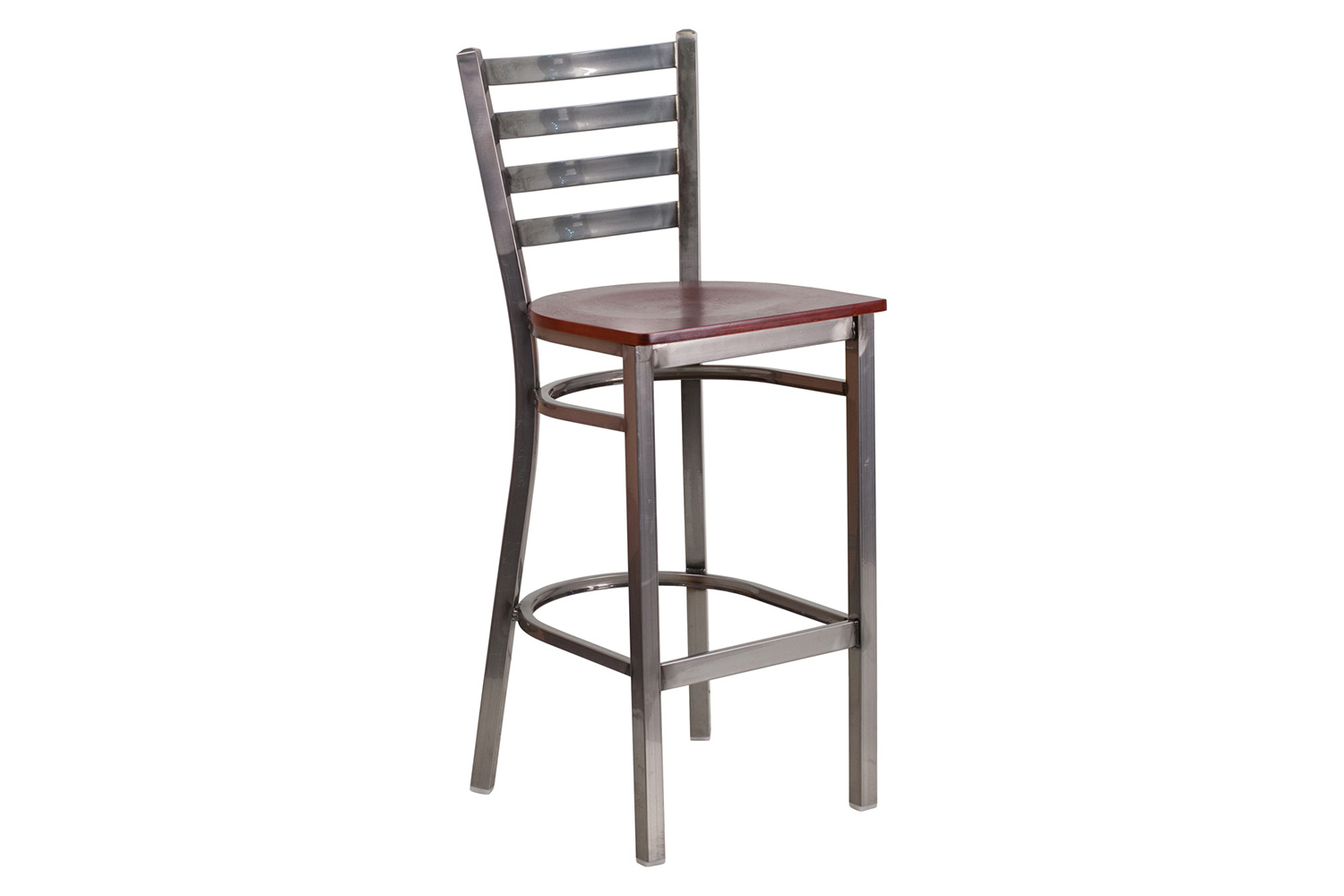 BLNK HERCULES Series Clear Coated Metal Ladder Back Restaurant Bar Stool with Wood Seat - Mahogany