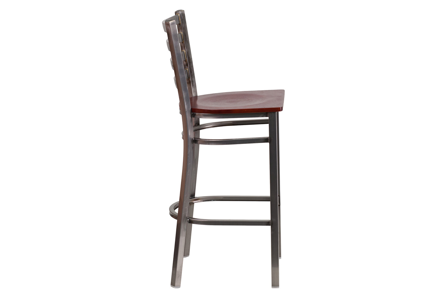 BLNK HERCULES Series Clear Coated Metal Ladder Back Restaurant Bar Stool with Wood Seat - Mahogany