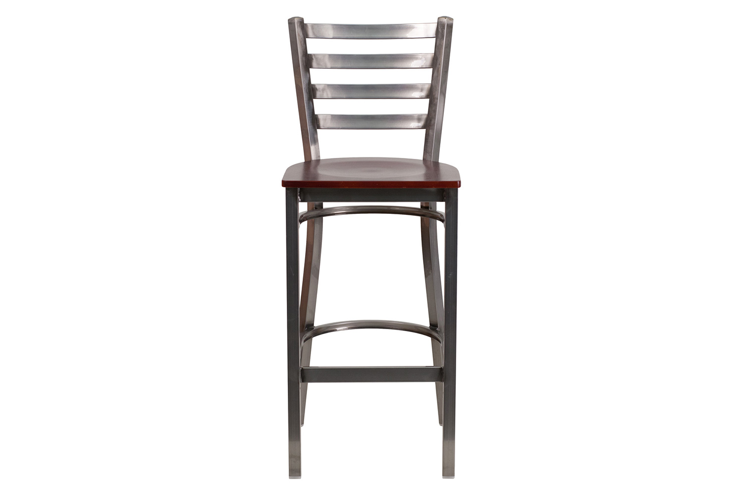 BLNK HERCULES Series Clear Coated Metal Ladder Back Restaurant Bar Stool with Wood Seat - Mahogany