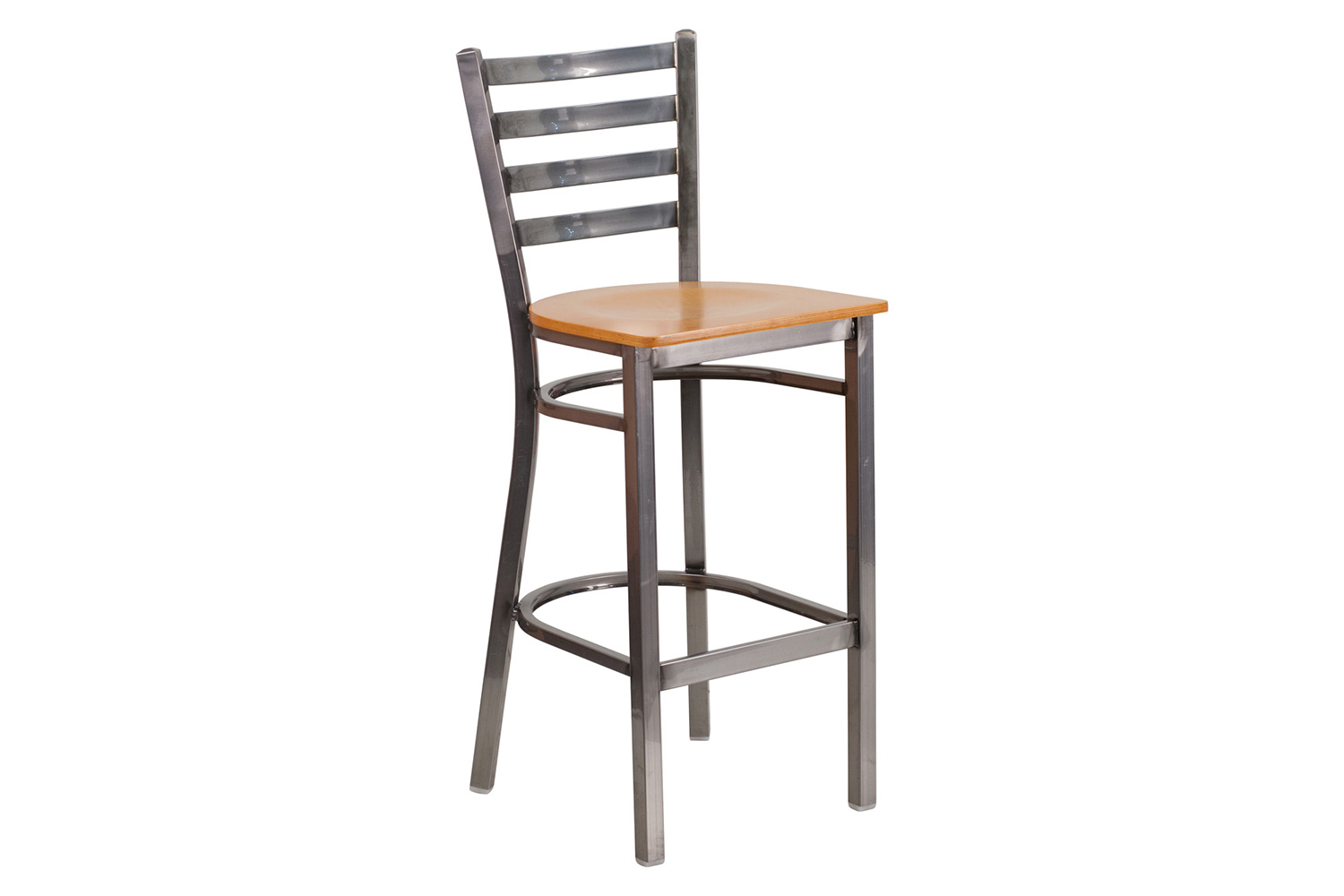 BLNK HERCULES Series Clear Coated Metal Ladder Back Restaurant Bar Stool with Wood Seat - Natural