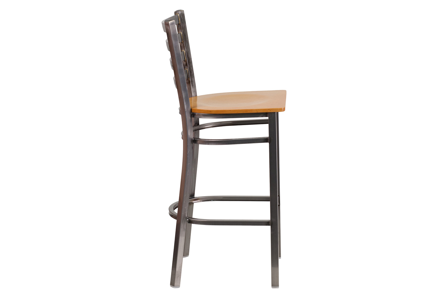 BLNK HERCULES Series Clear Coated Metal Ladder Back Restaurant Bar Stool with Wood Seat - Natural