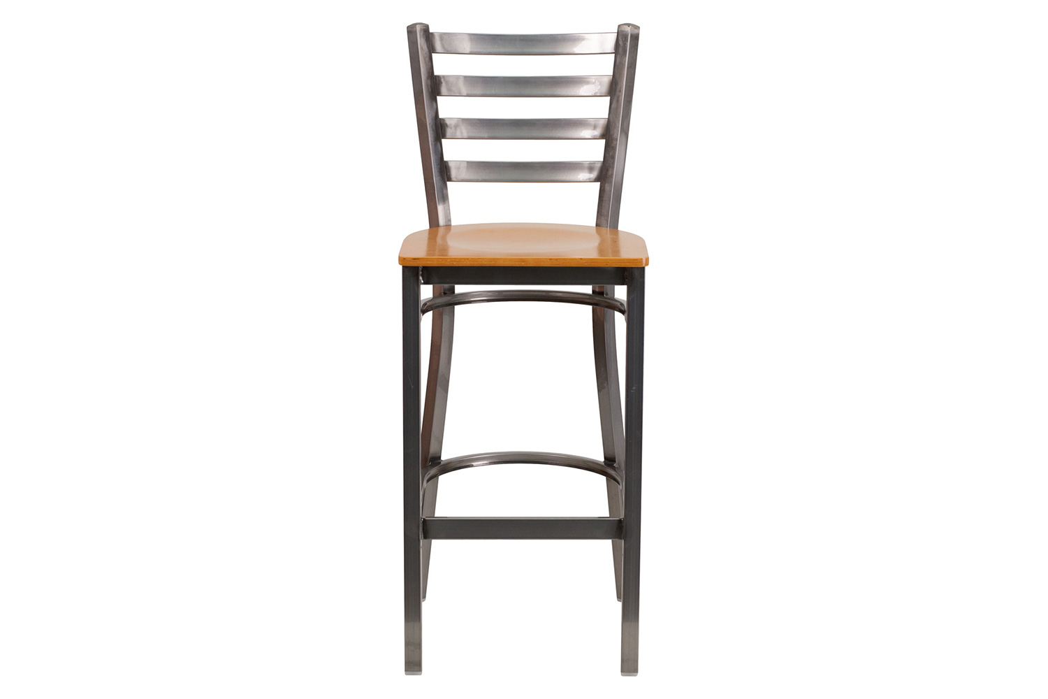 BLNK HERCULES Series Clear Coated Metal Ladder Back Restaurant Bar Stool with Wood Seat - Natural