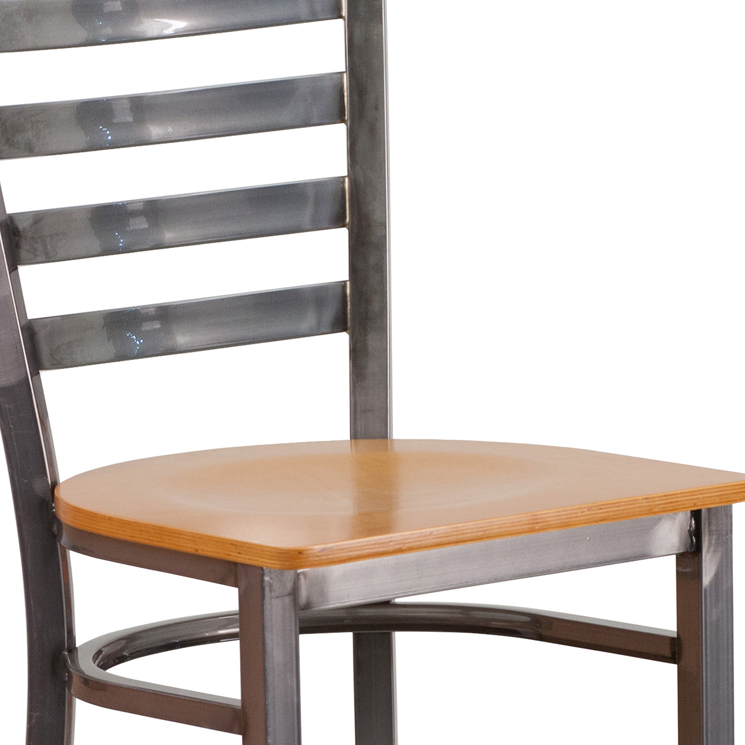 BLNK HERCULES Series Clear Coated Metal Ladder Back Restaurant Bar Stool with Wood Seat - Natural