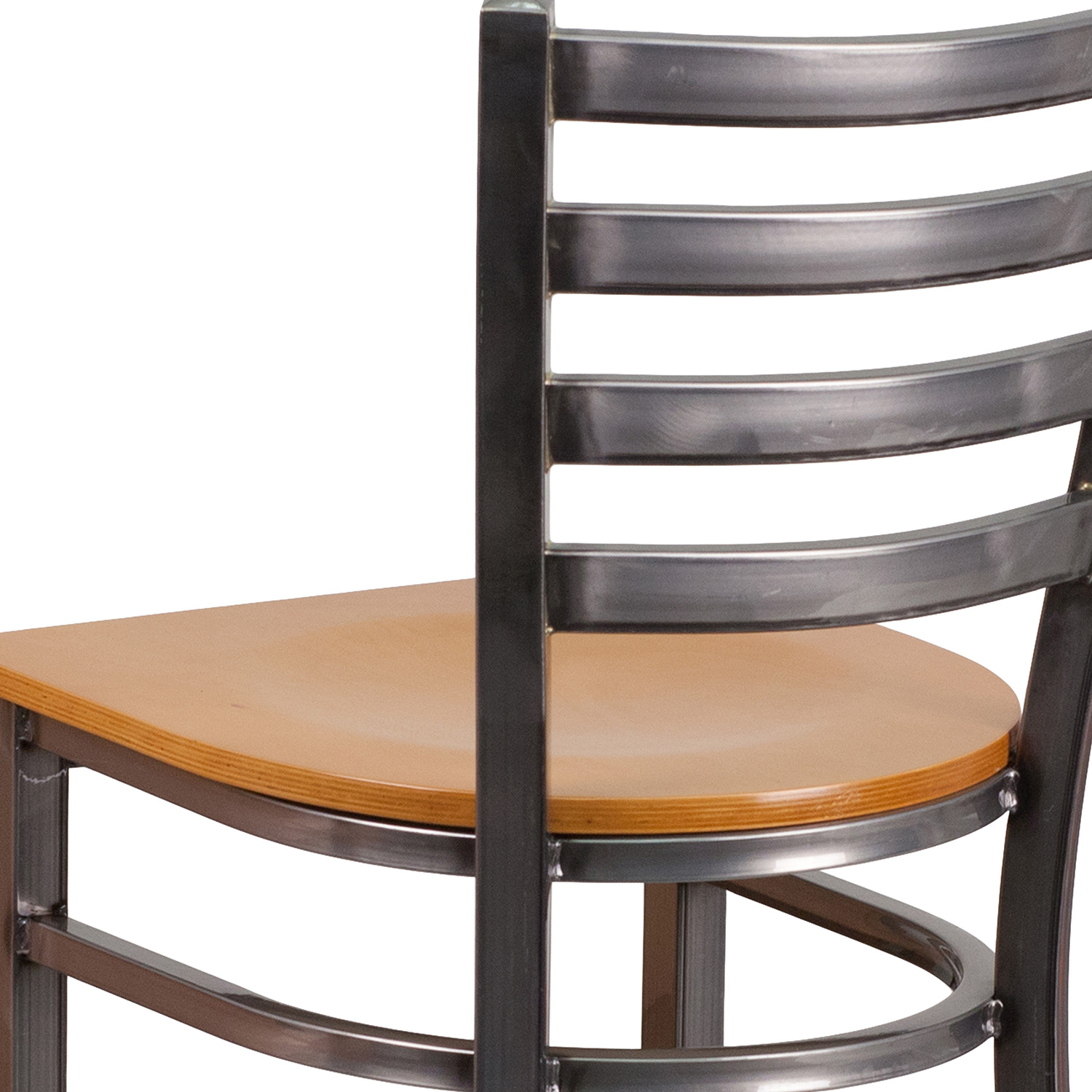 BLNK HERCULES Series Clear Coated Metal Ladder Back Restaurant Bar Stool with Wood Seat - Natural