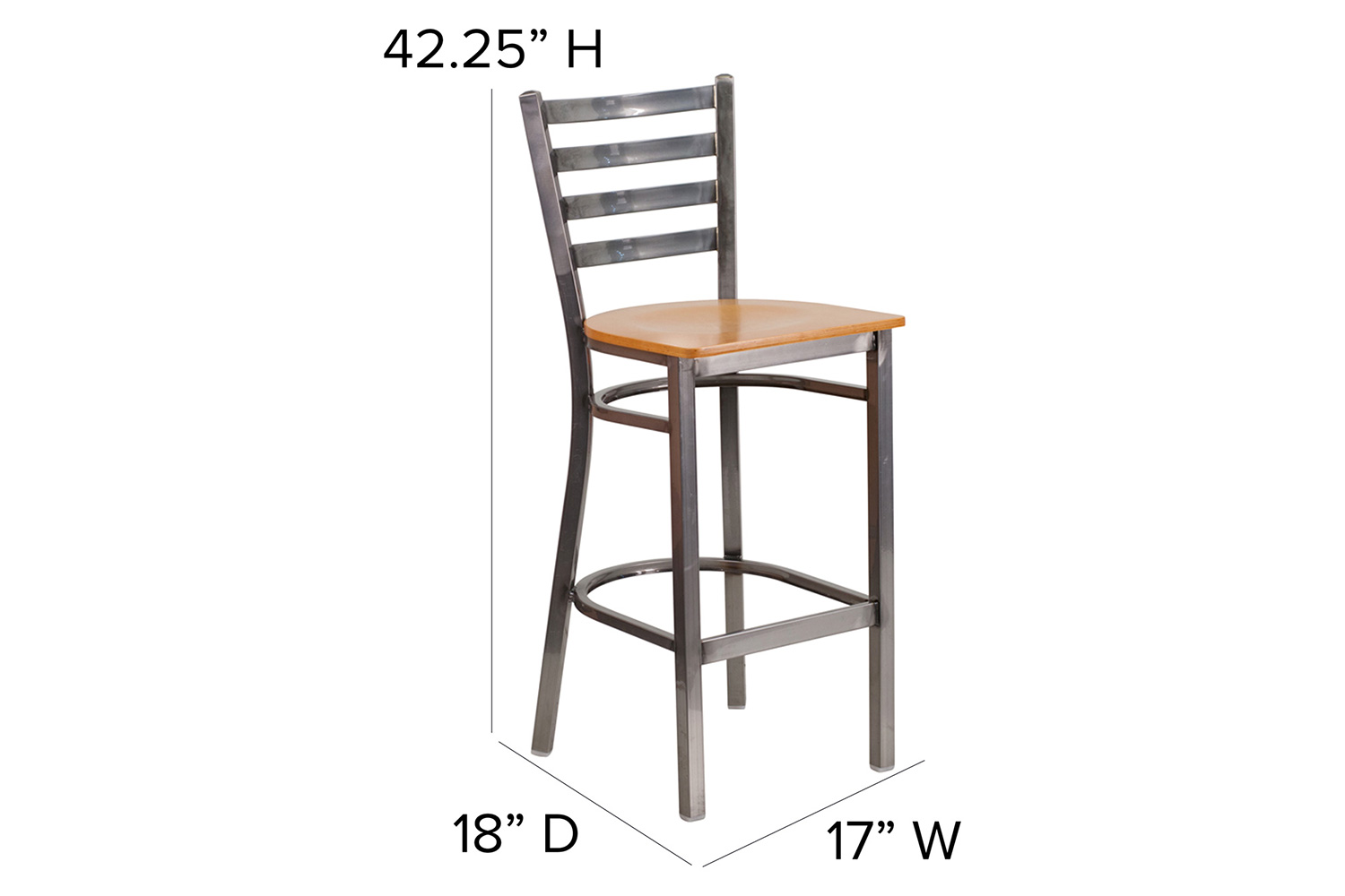 BLNK HERCULES Series Clear Coated Metal Ladder Back Restaurant Bar Stool with Wood Seat - Natural