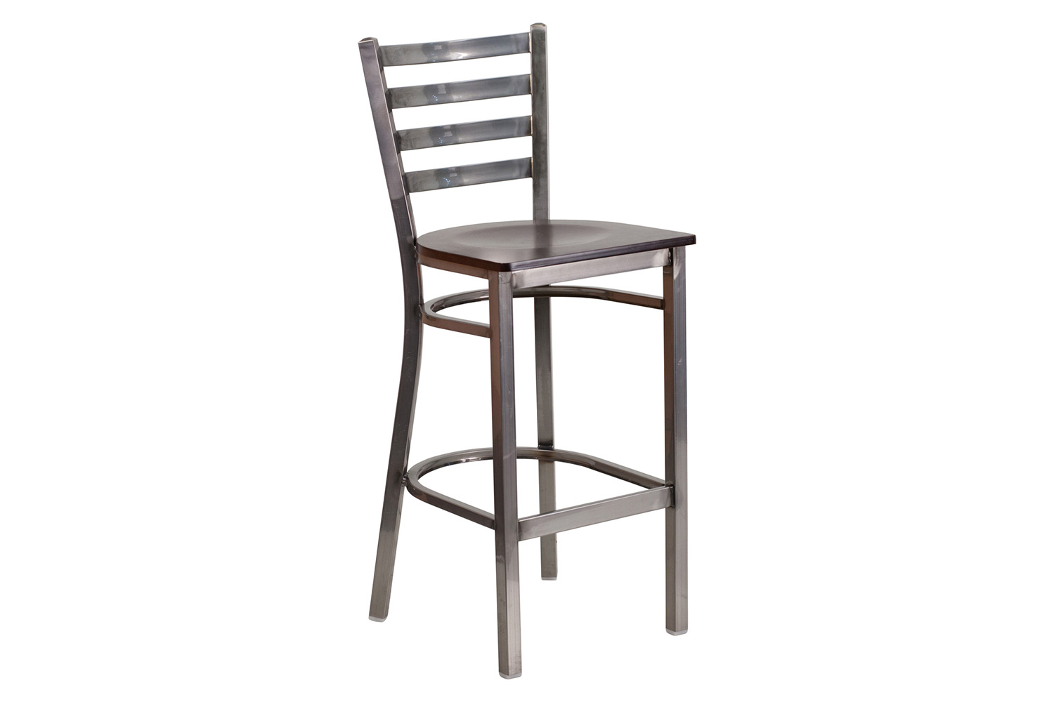 BLNK HERCULES Series Clear Coated Metal Ladder Back Restaurant Bar Stool with Wood Seat