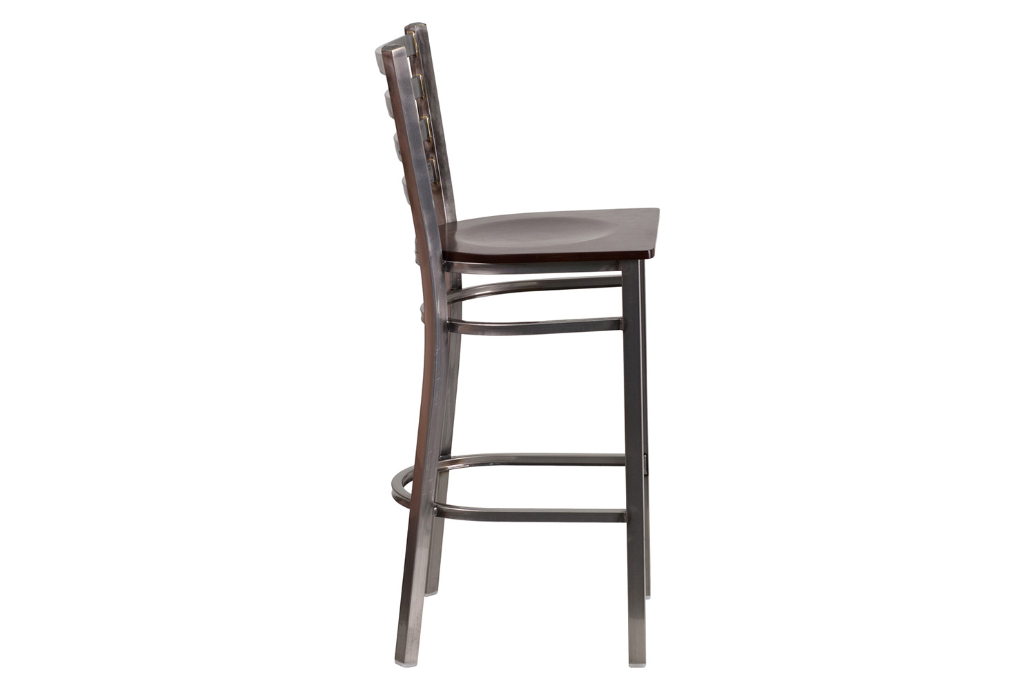 BLNK HERCULES Series Clear Coated Metal Ladder Back Restaurant Bar Stool with Wood Seat - Walnut