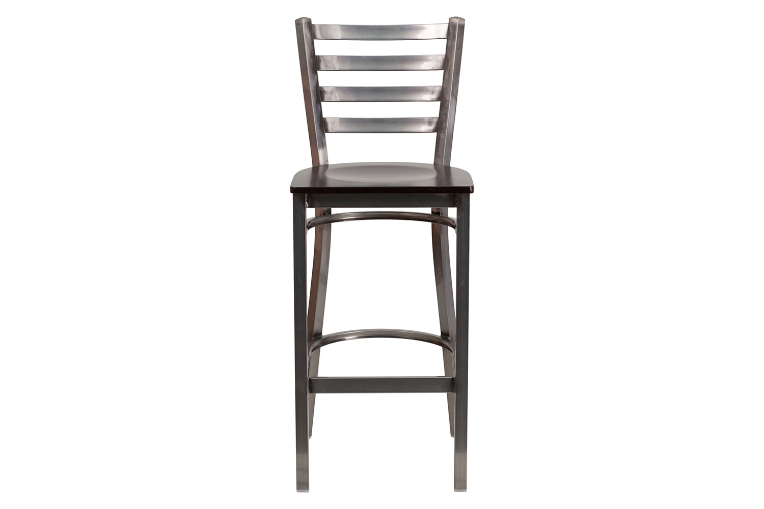 BLNK HERCULES Series Clear Coated Metal Ladder Back Restaurant Bar Stool with Wood Seat - Walnut