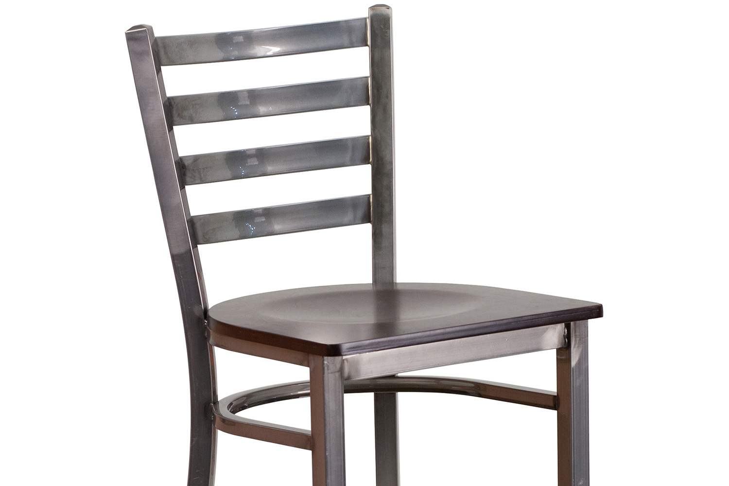 BLNK HERCULES Series Clear Coated Metal Ladder Back Restaurant Bar Stool with Wood Seat - Walnut