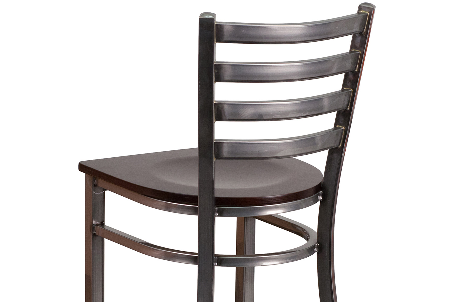 BLNK HERCULES Series Clear Coated Metal Ladder Back Restaurant Bar Stool with Wood Seat - Walnut