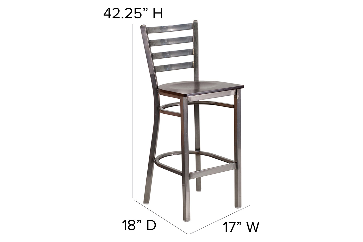 BLNK HERCULES Series Clear Coated Metal Ladder Back Restaurant Bar Stool with Wood Seat - Walnut