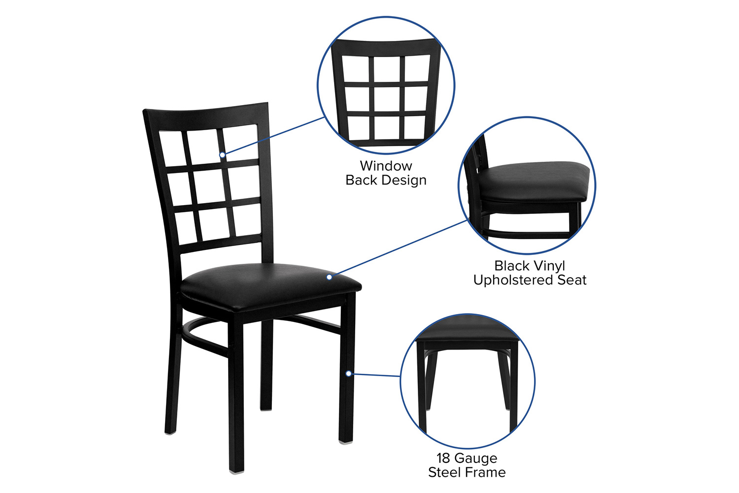 BLNK HERCULES Series Black Metal Window Back Restaurant Chair with Vinyl Seat - Black