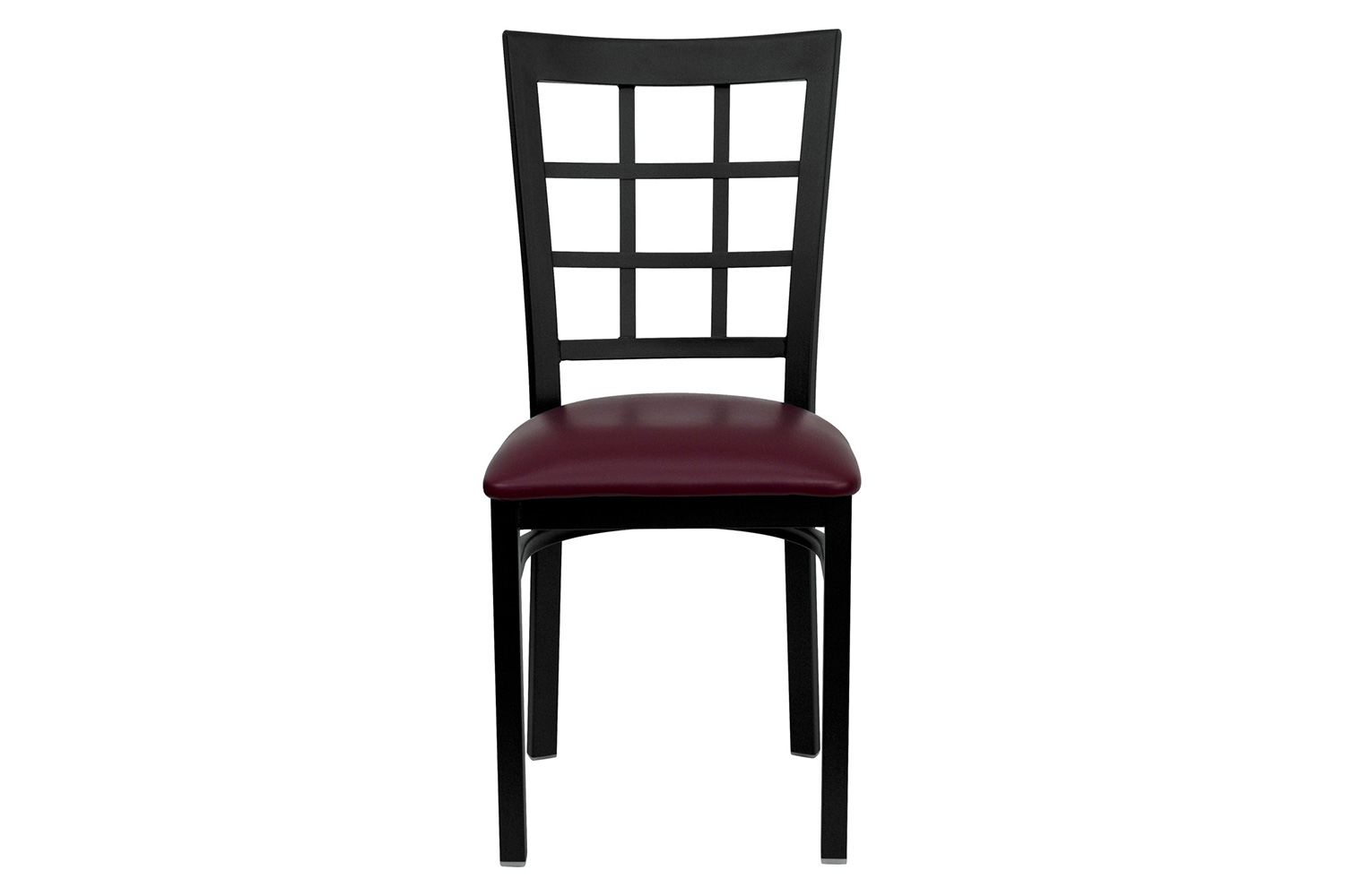 BLNK HERCULES Series Black Metal Window Back Restaurant Chair with Vinyl Seat - Burgundy