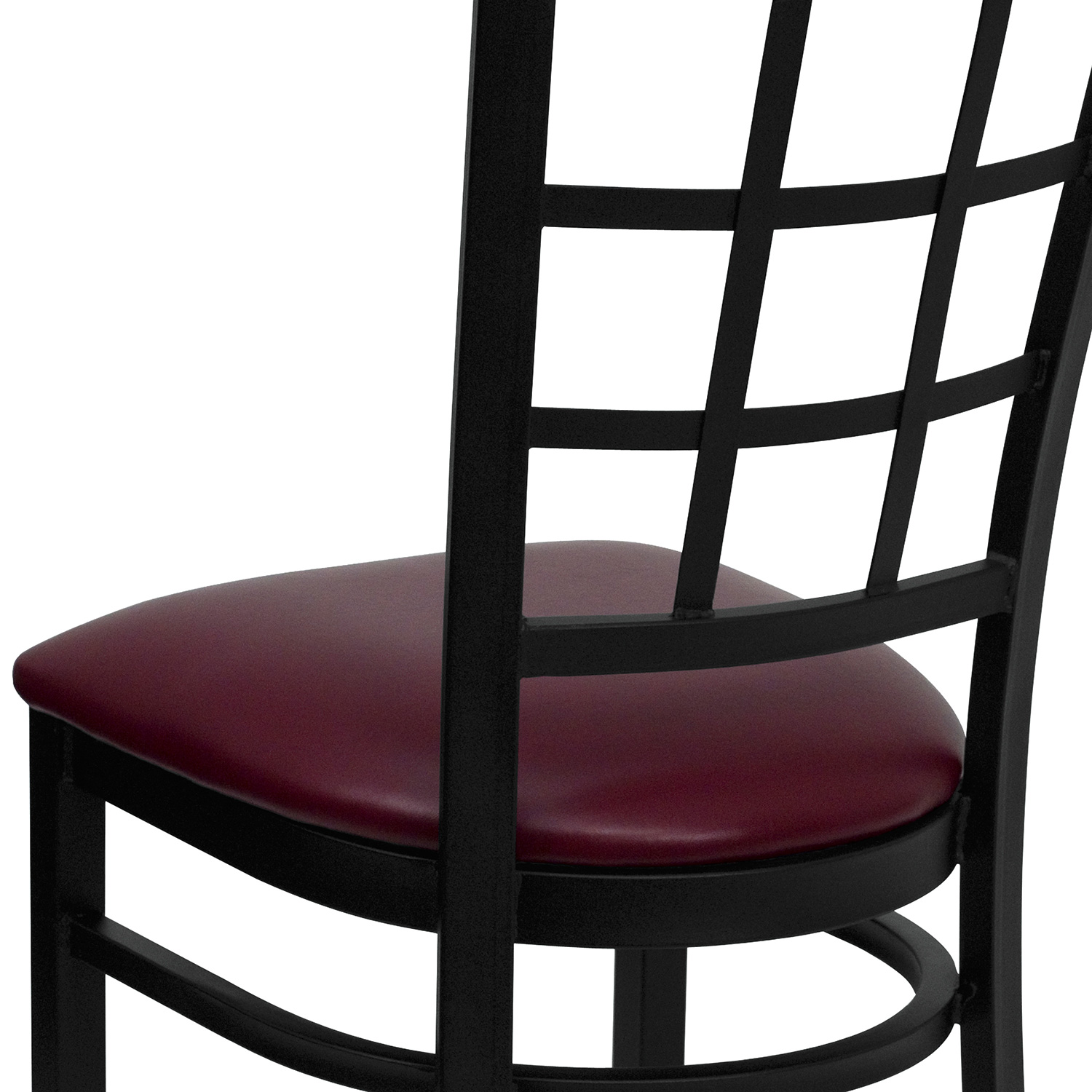 BLNK HERCULES Series Black Metal Window Back Restaurant Chair with Vinyl Seat - Burgundy