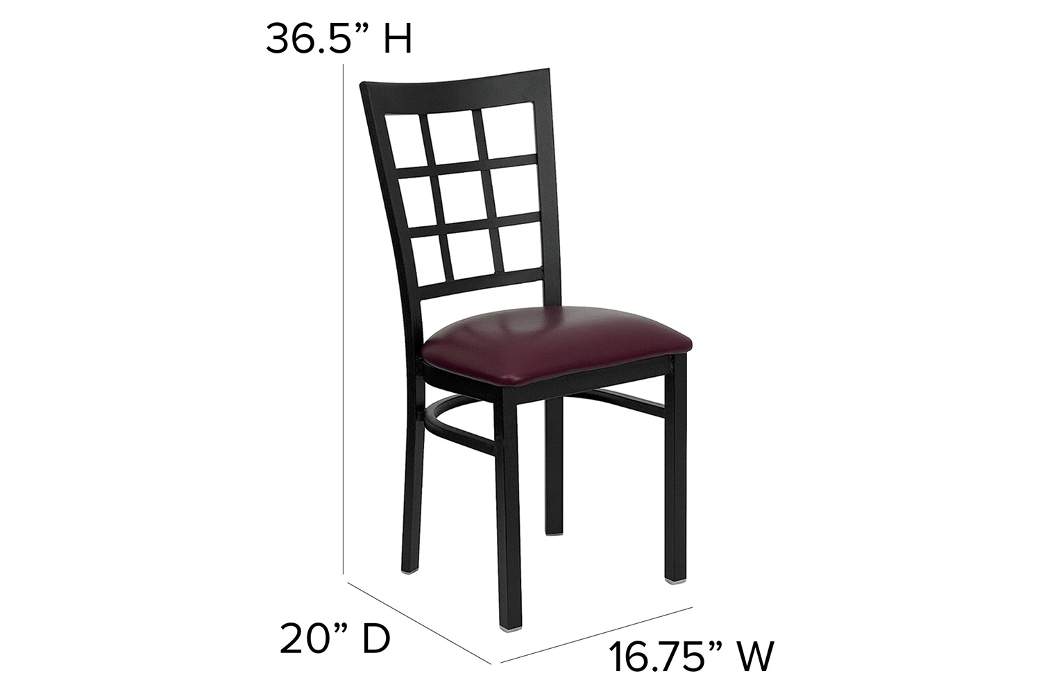 BLNK HERCULES Series Black Metal Window Back Restaurant Chair with Vinyl Seat - Burgundy