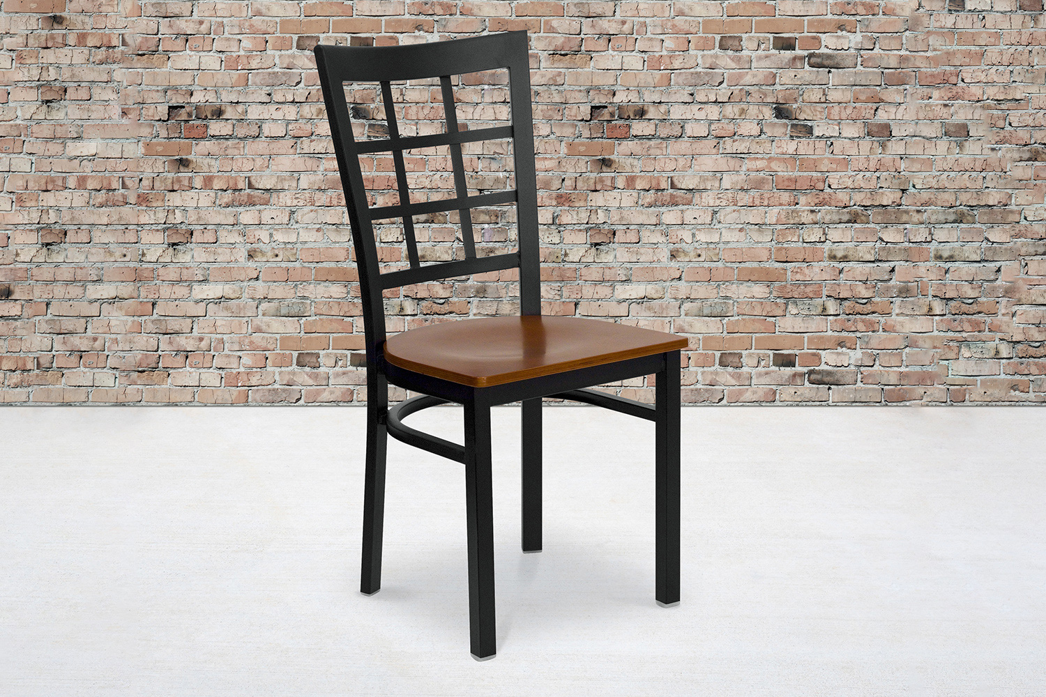 BLNK HERCULES Series Black Metal Window Back Restaurant Chair with Wood Seat