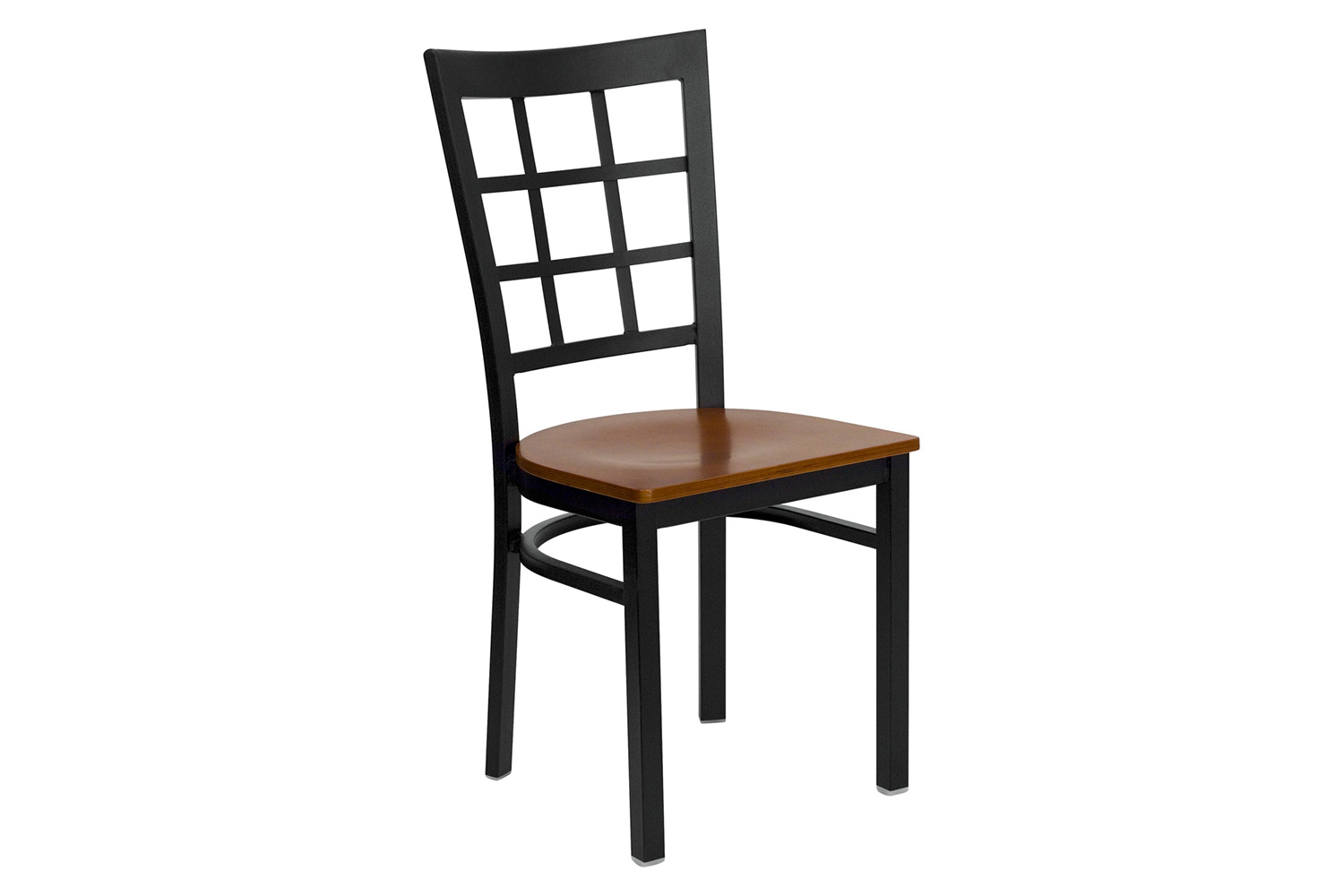 BLNK HERCULES Series Black Metal Window Back Restaurant Chair with Wood Seat - Cherry