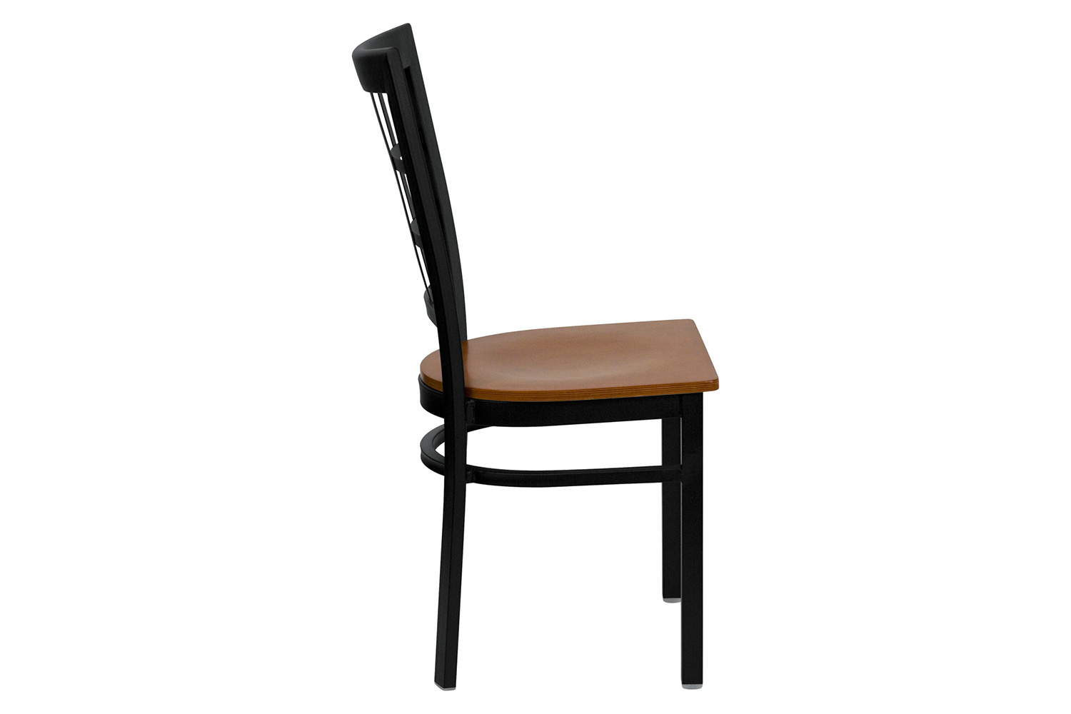 BLNK HERCULES Series Black Metal Window Back Restaurant Chair with Wood Seat - Cherry