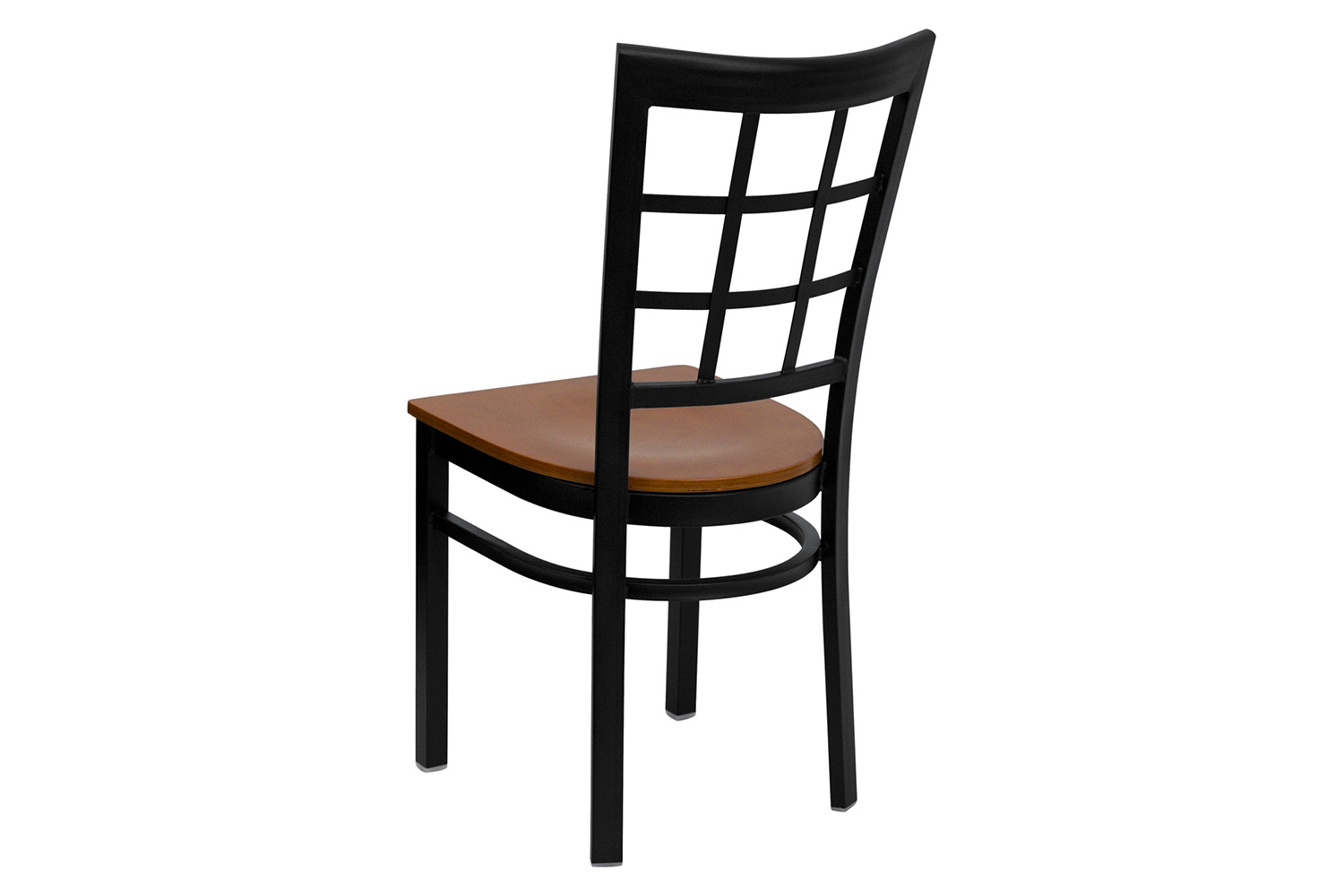 BLNK HERCULES Series Black Metal Window Back Restaurant Chair with Wood Seat - Cherry