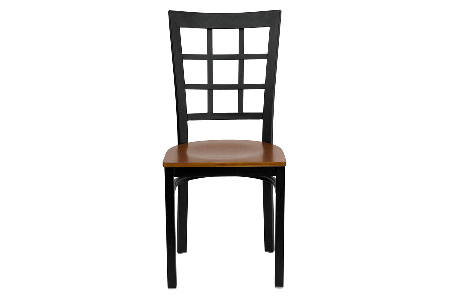 BLNK HERCULES Series Black Metal Window Back Restaurant Chair with Wood Seat - Cherry