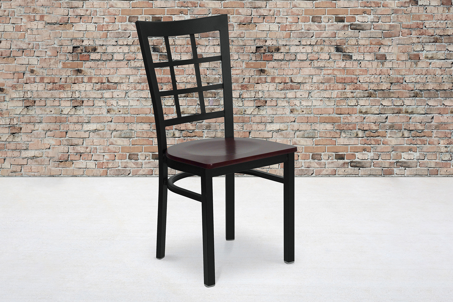 BLNK HERCULES Series Black Metal Window Back Restaurant Chair with Wood Seat