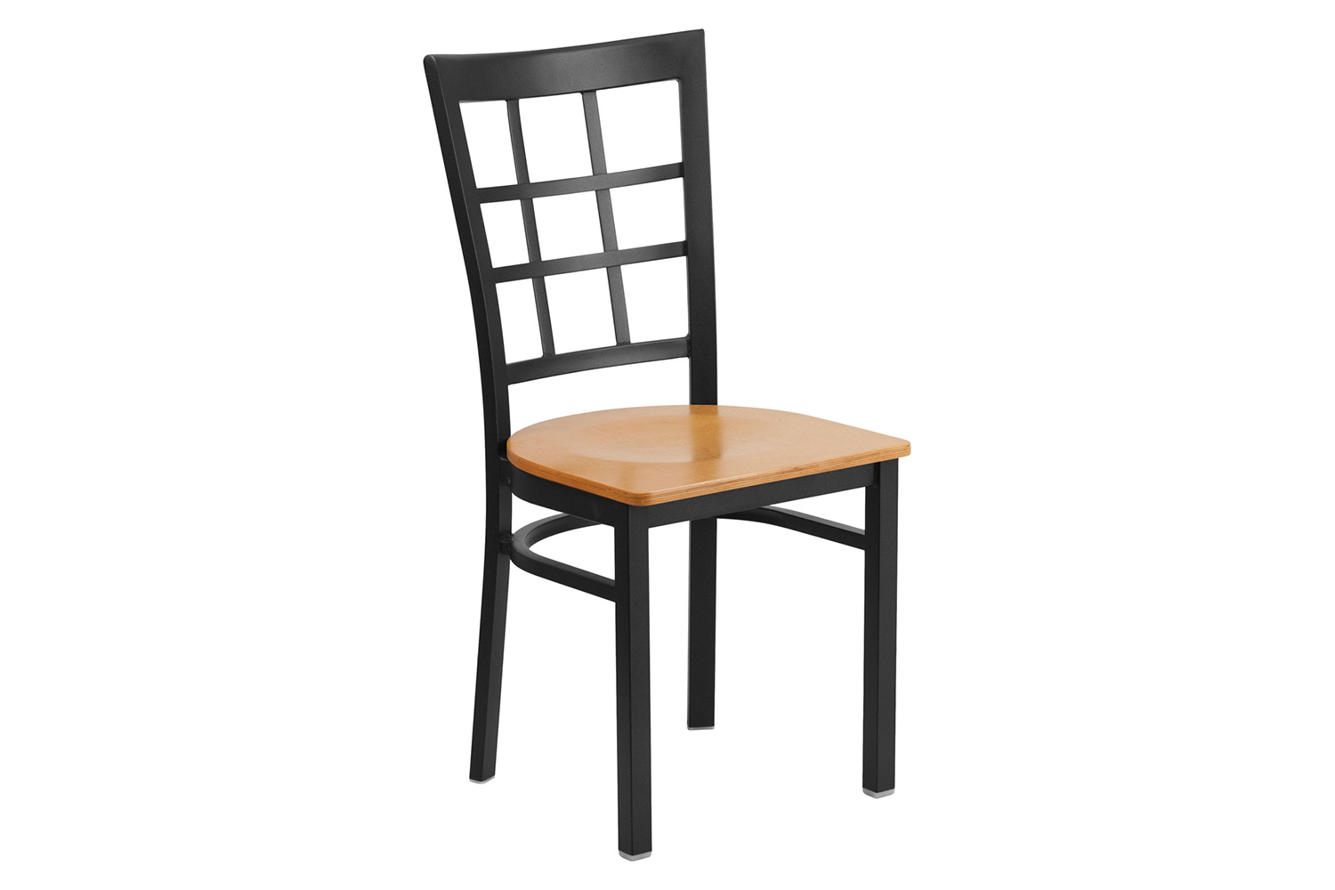 BLNK HERCULES Series Black Metal Window Back Restaurant Chair with Wood Seat