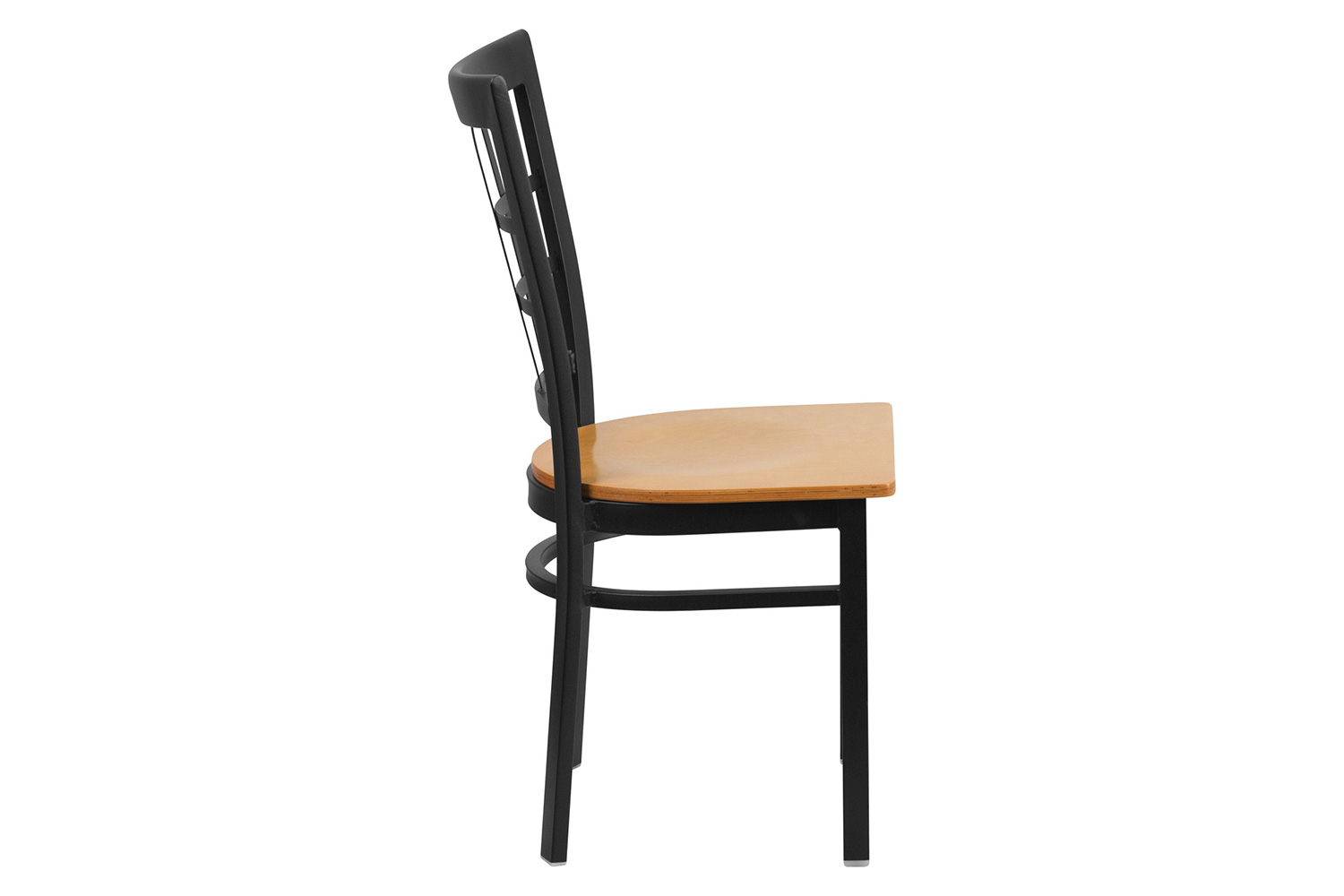 BLNK HERCULES Series Black Metal Window Back Restaurant Chair with Wood Seat - Natural