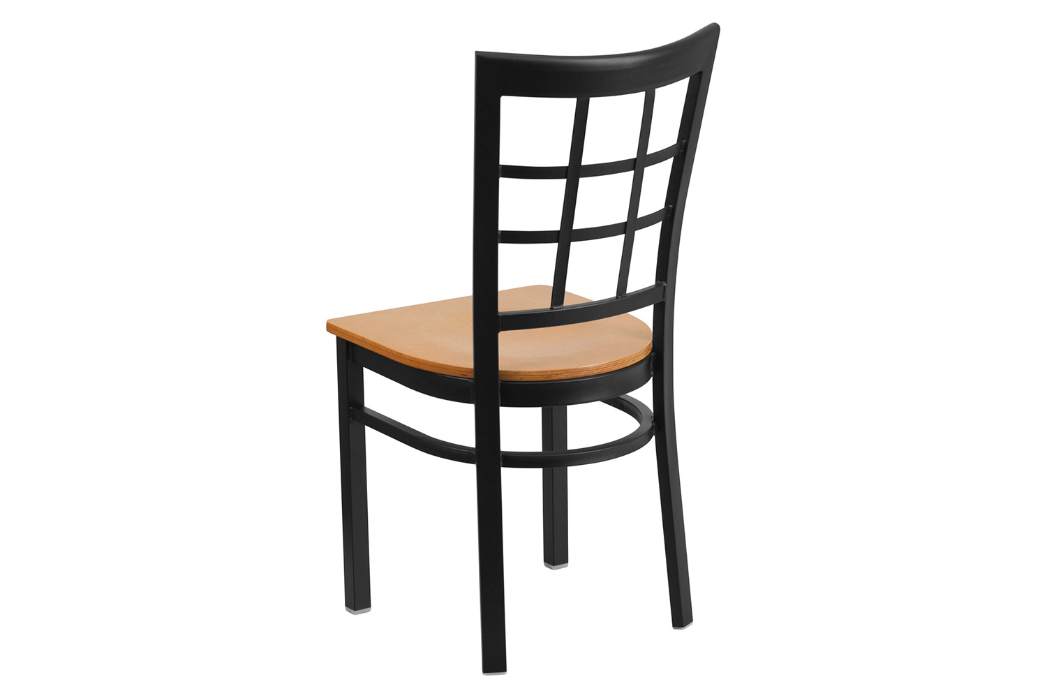 BLNK HERCULES Series Black Metal Window Back Restaurant Chair with Wood Seat - Natural