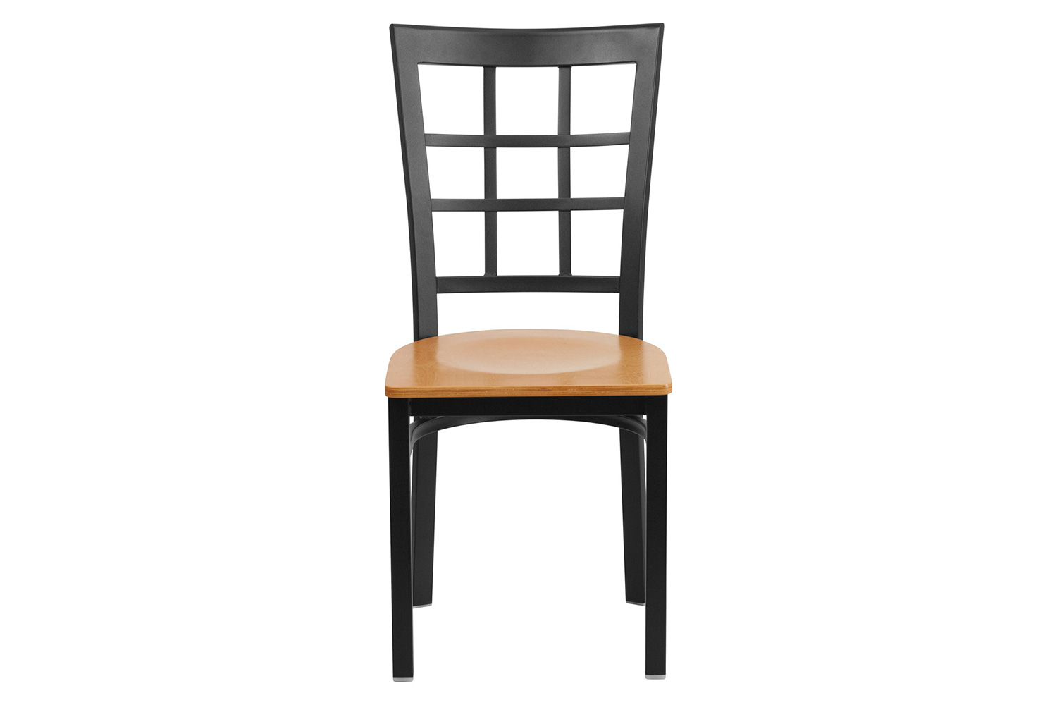 BLNK HERCULES Series Black Metal Window Back Restaurant Chair with Wood Seat - Natural