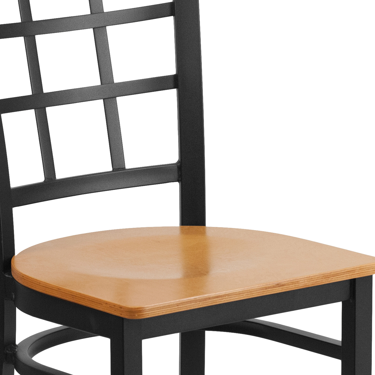 BLNK HERCULES Series Black Metal Window Back Restaurant Chair with Wood Seat - Natural