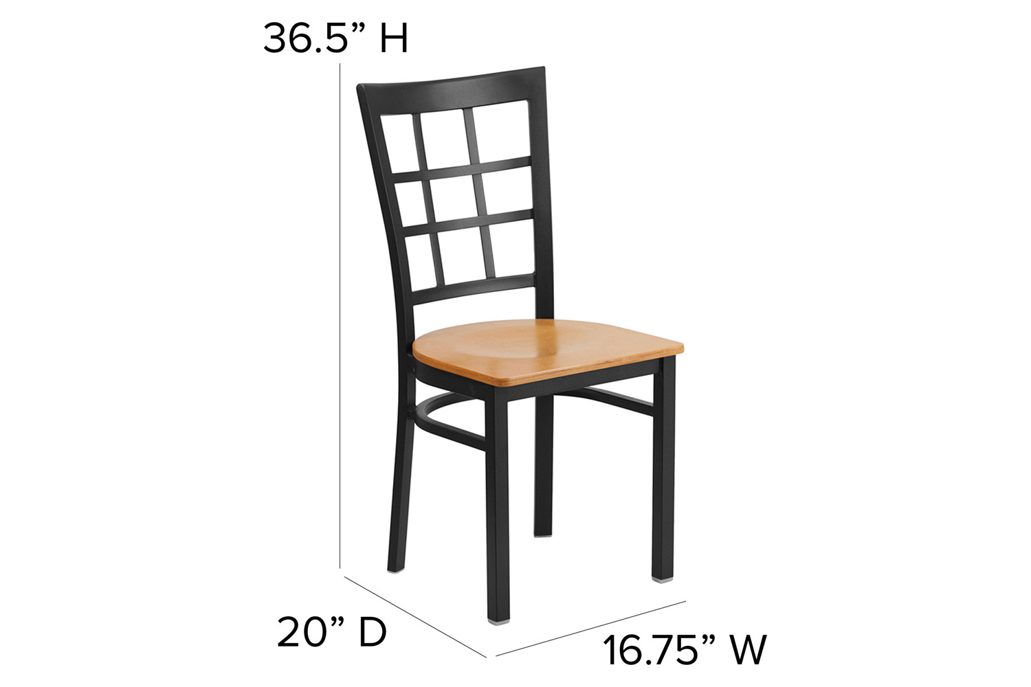 BLNK HERCULES Series Black Metal Window Back Restaurant Chair with Wood Seat - Natural