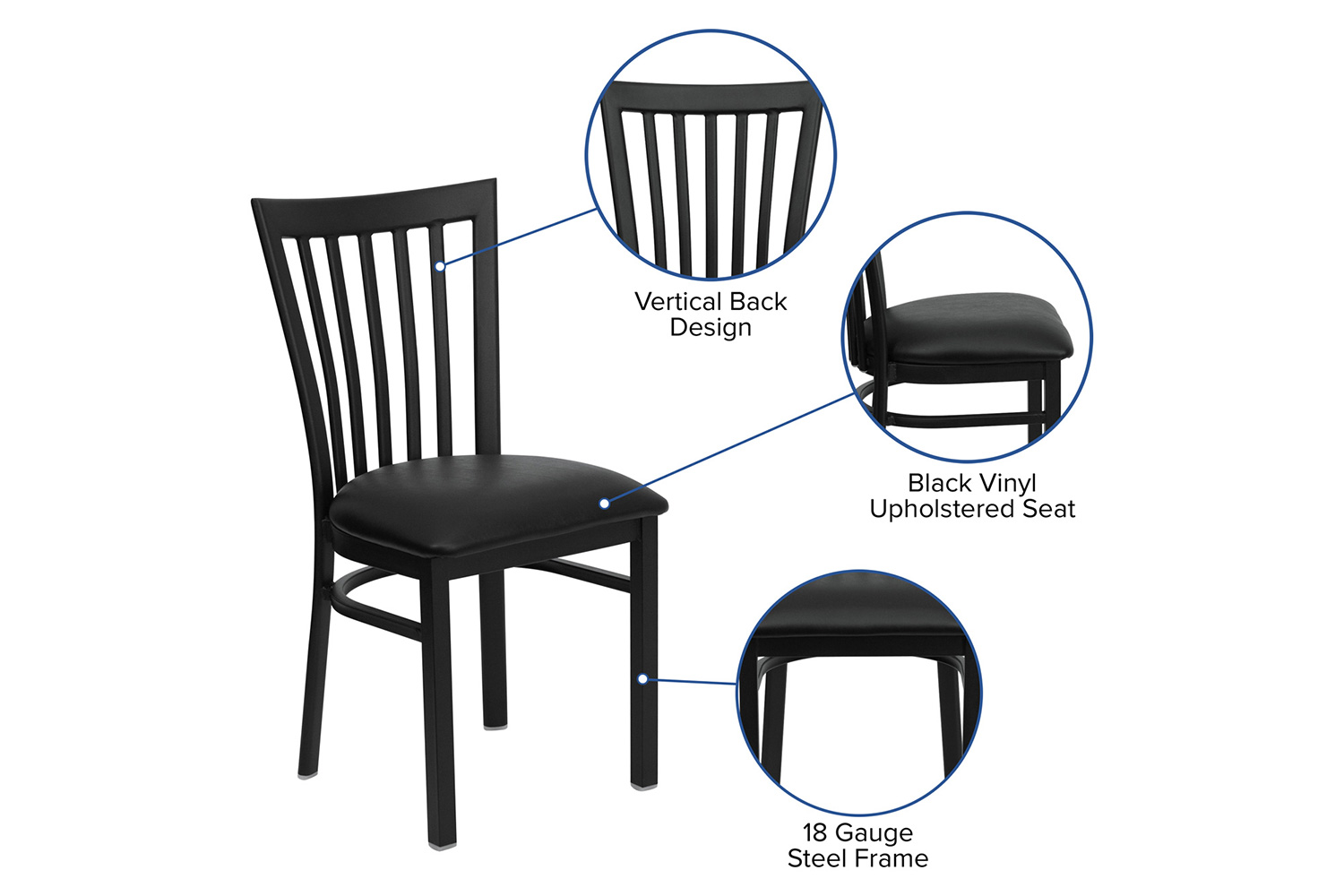 BLNK HERCULES Series Black Metal School House Back Restaurant Chair with Vinyl Seat - Black