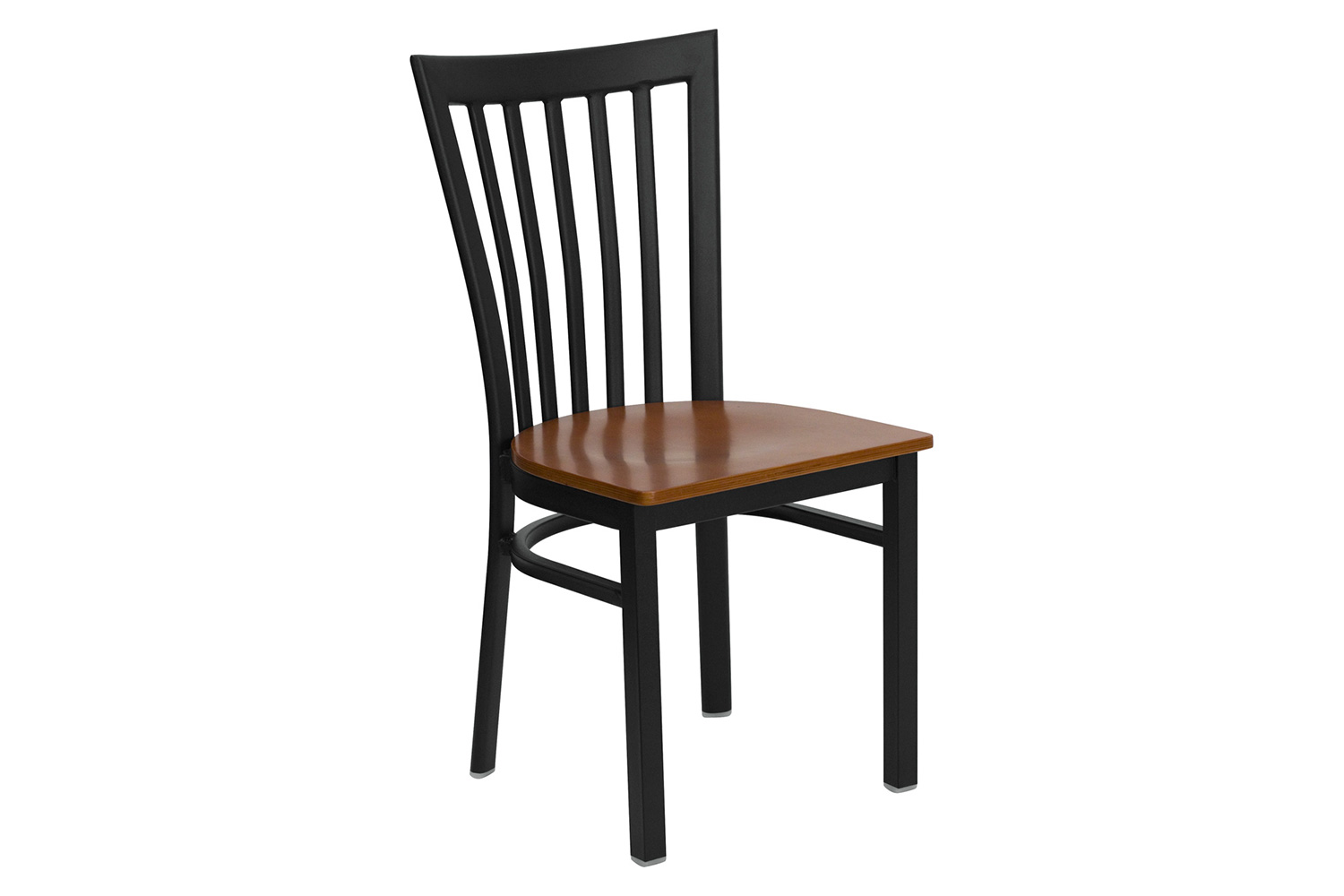 BLNK HERCULES Series Black Metal School House Back Restaurant Chair with Wood Seat - Cherry