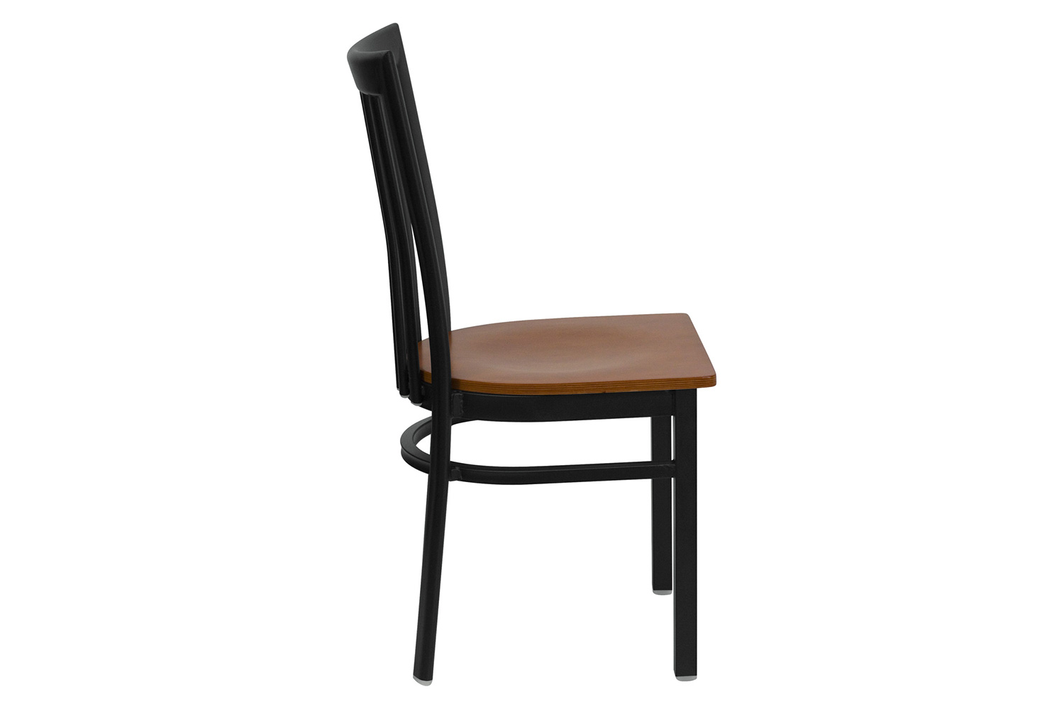 BLNK HERCULES Series Black Metal School House Back Restaurant Chair with Wood Seat - Cherry