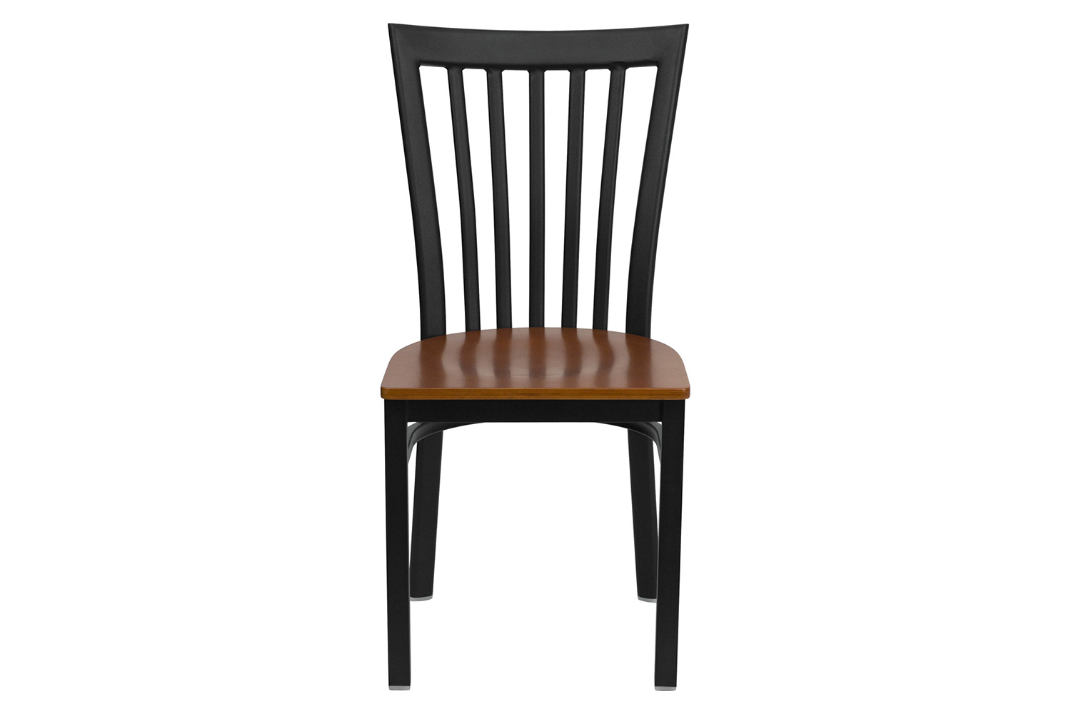 BLNK HERCULES Series Black Metal School House Back Restaurant Chair with Wood Seat - Cherry