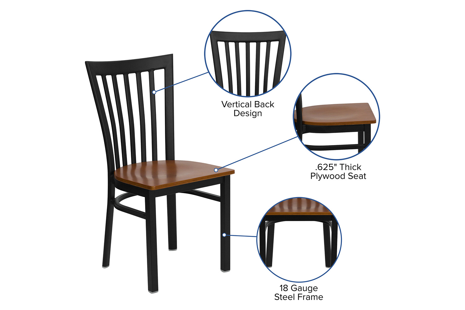 BLNK HERCULES Series Black Metal School House Back Restaurant Chair with Wood Seat - Cherry