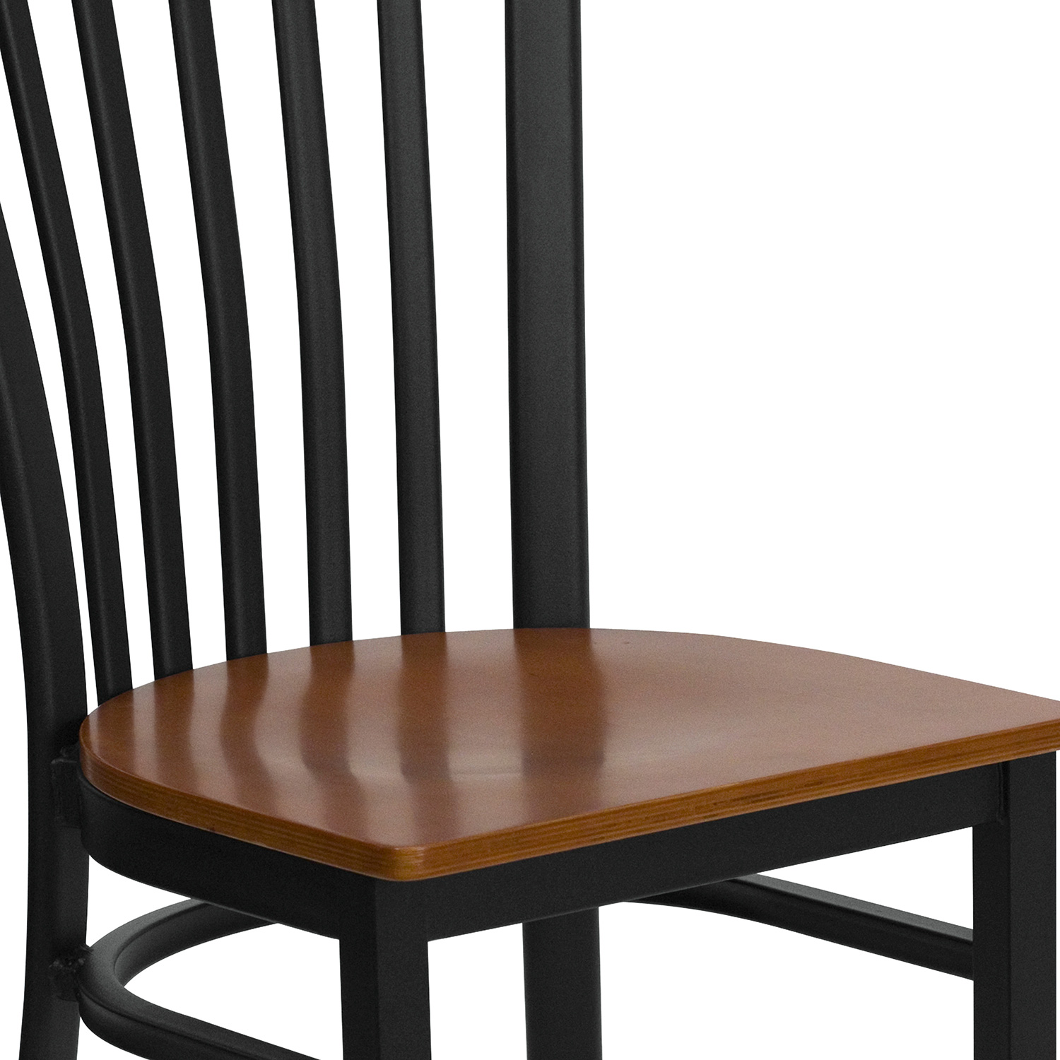 BLNK HERCULES Series Black Metal School House Back Restaurant Chair with Wood Seat - Cherry