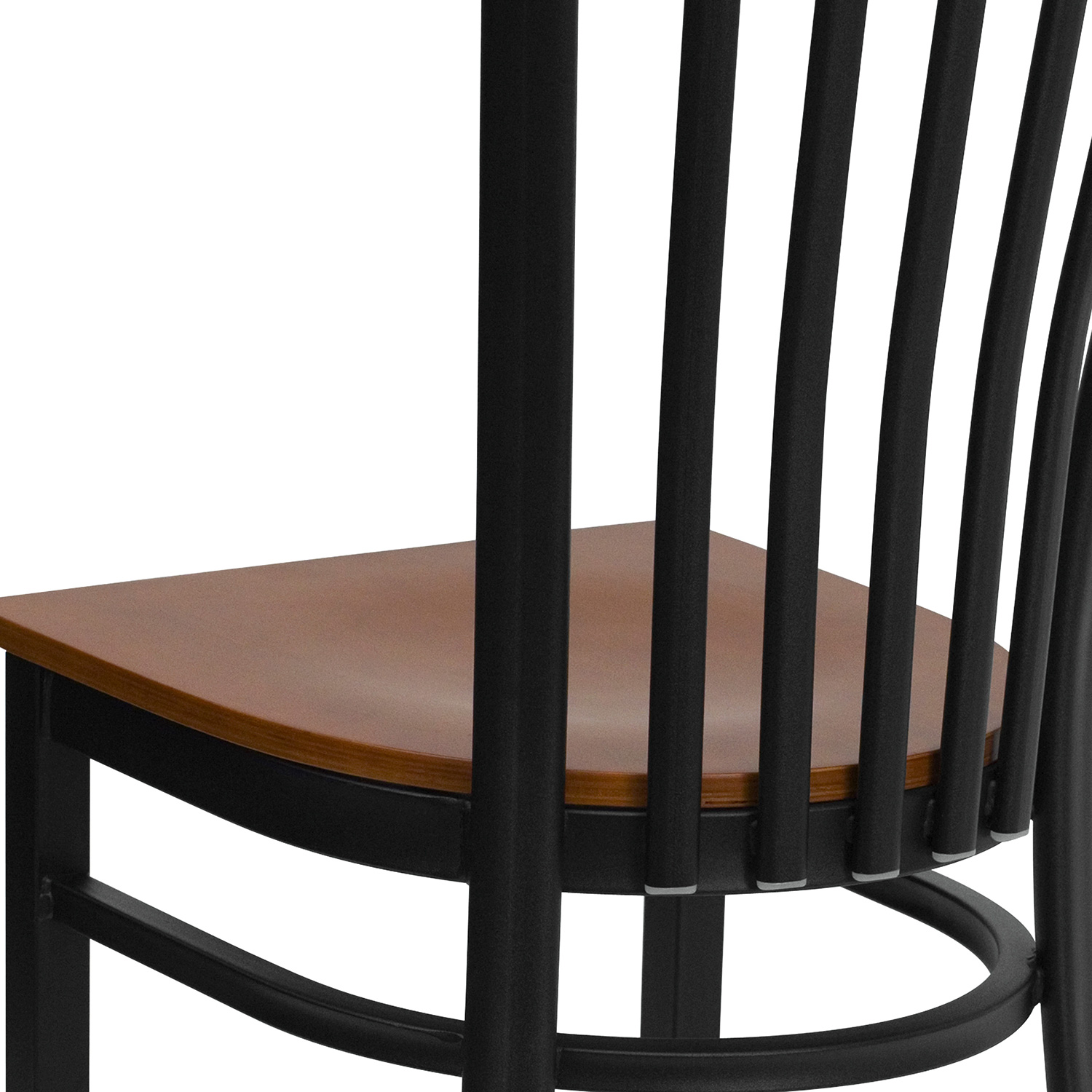 BLNK HERCULES Series Black Metal School House Back Restaurant Chair with Wood Seat - Cherry