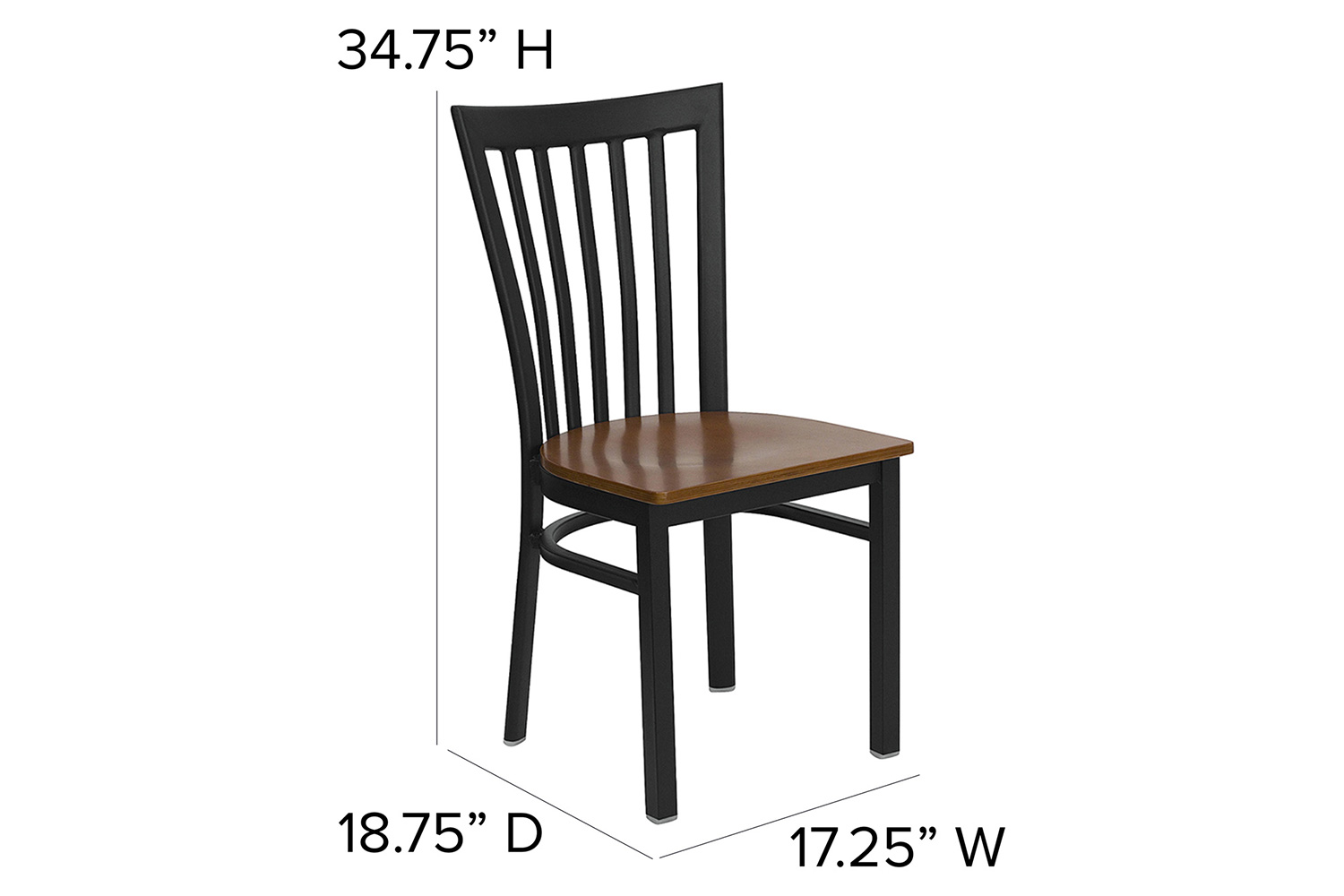 BLNK HERCULES Series Black Metal School House Back Restaurant Chair with Wood Seat - Cherry