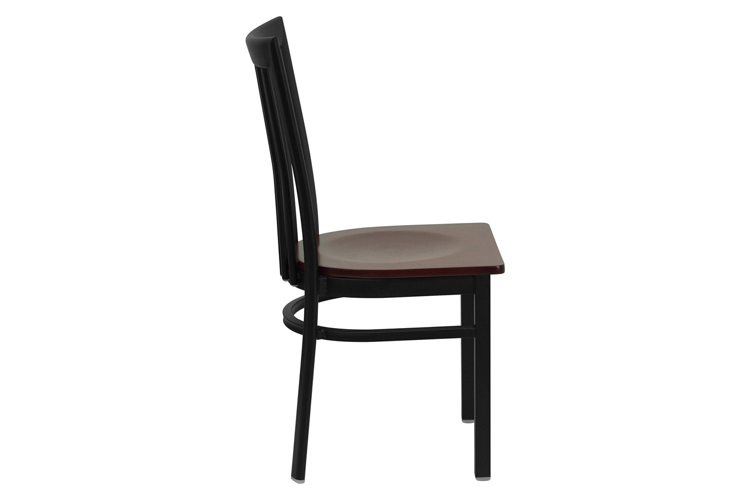 BLNK HERCULES Series Black Metal School House Back Restaurant Chair with Wood Seat - Mahogany