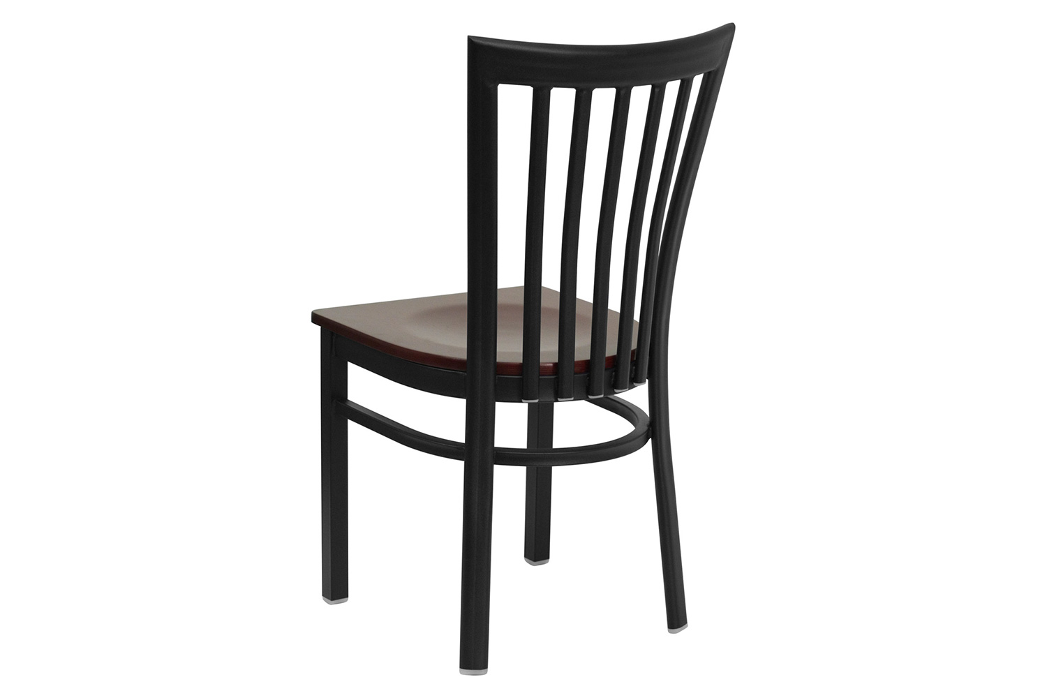 BLNK HERCULES Series Black Metal School House Back Restaurant Chair with Wood Seat - Mahogany