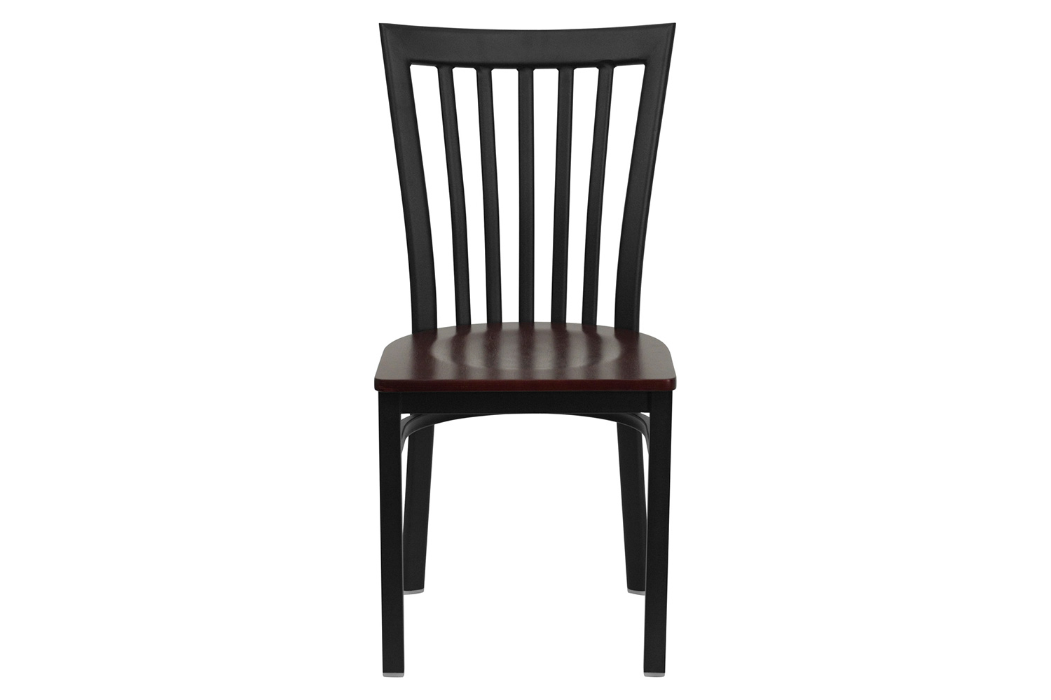 BLNK HERCULES Series Black Metal School House Back Restaurant Chair with Wood Seat - Mahogany