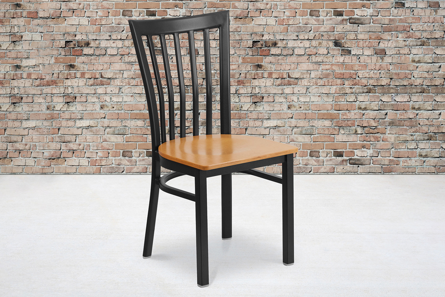 BLNK HERCULES Series Black Metal School House Back Restaurant Chair with Wood Seat