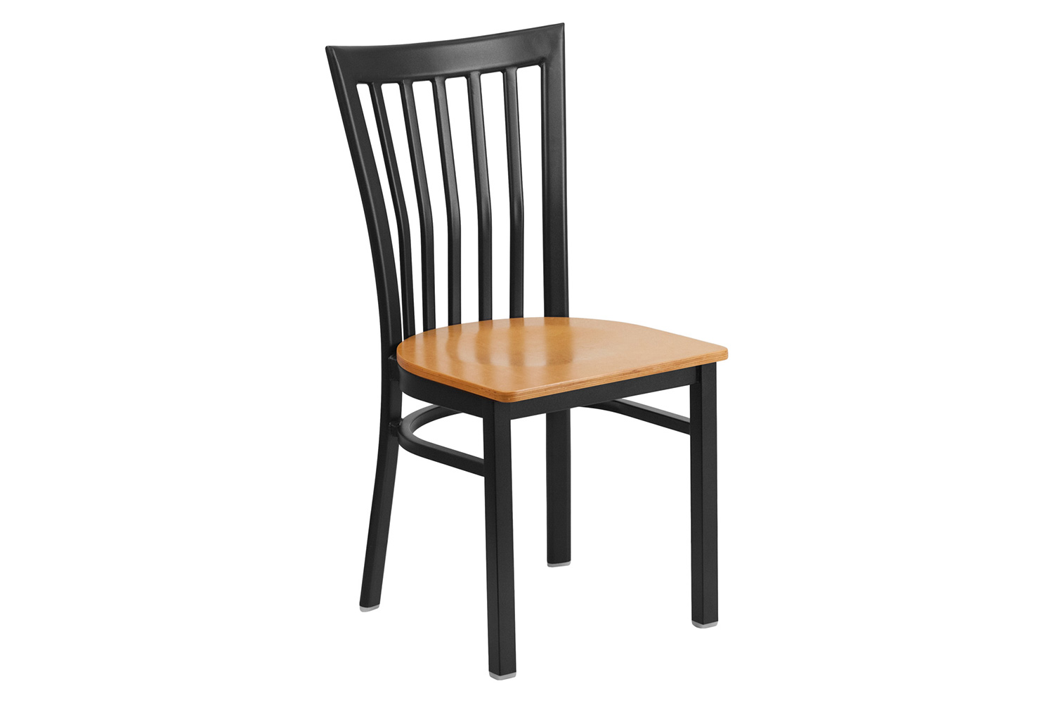 BLNK HERCULES Series Black Metal School House Back Restaurant Chair with Wood Seat - Natural