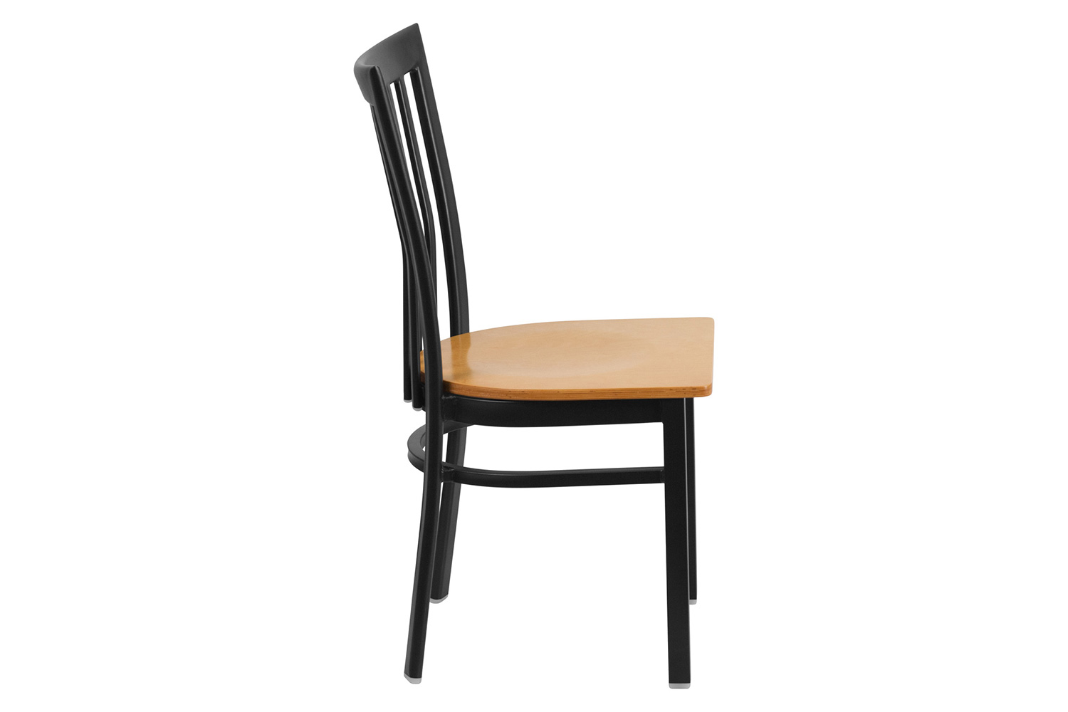 BLNK HERCULES Series Black Metal School House Back Restaurant Chair with Wood Seat - Natural