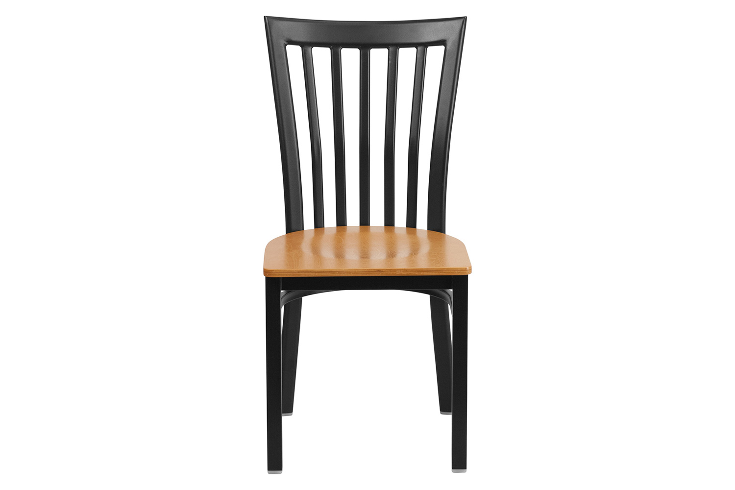 BLNK HERCULES Series Black Metal School House Back Restaurant Chair with Wood Seat - Natural